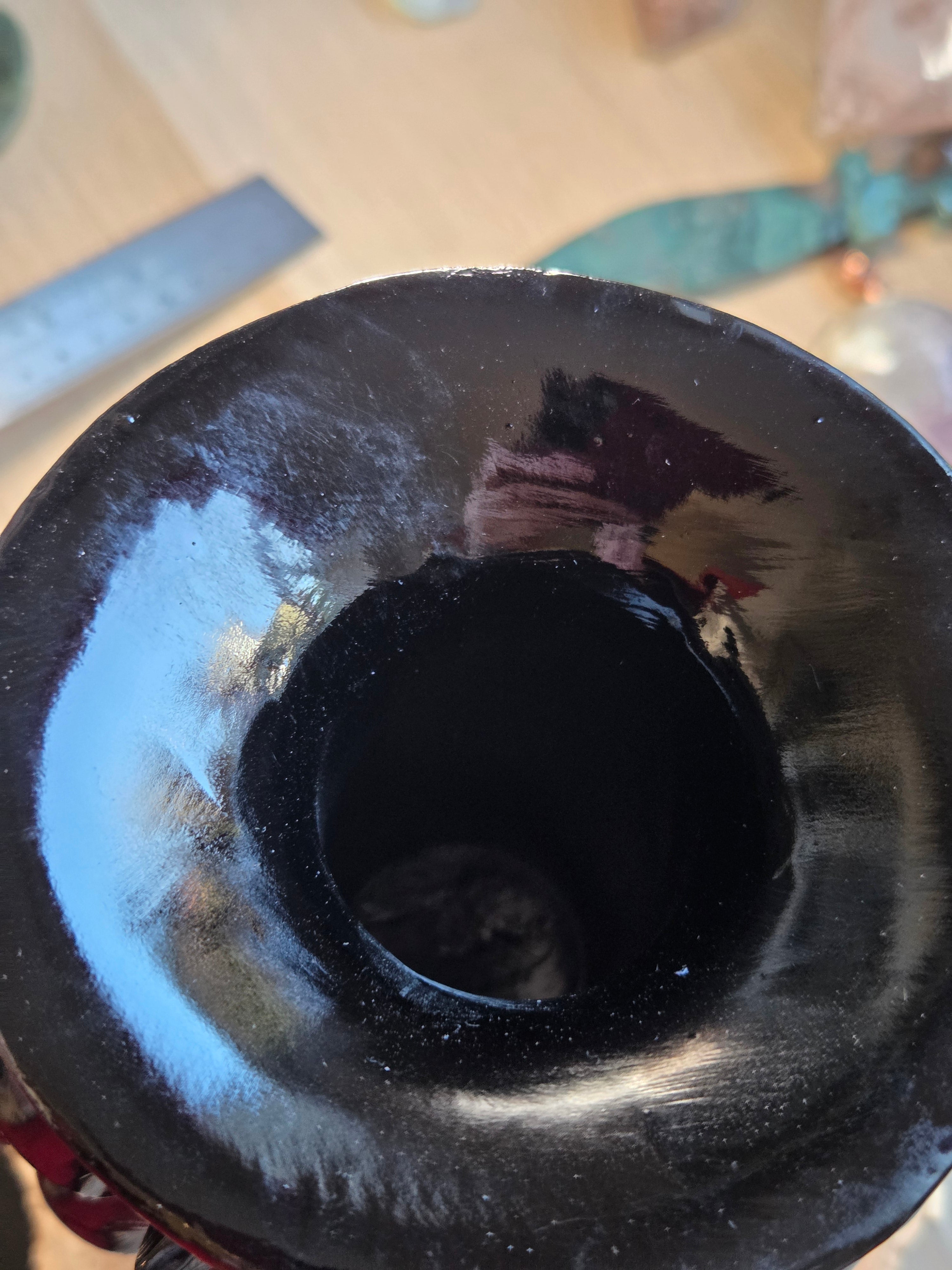 Hand-Carved Black Onyx Skull Vase
