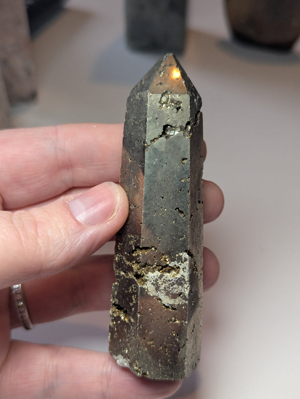 Pyrite crystal tower carving