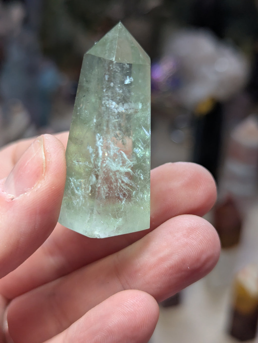 Rare green quartz crystal tower