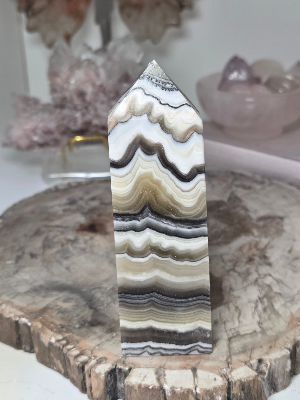 Orange calcite crystal tower