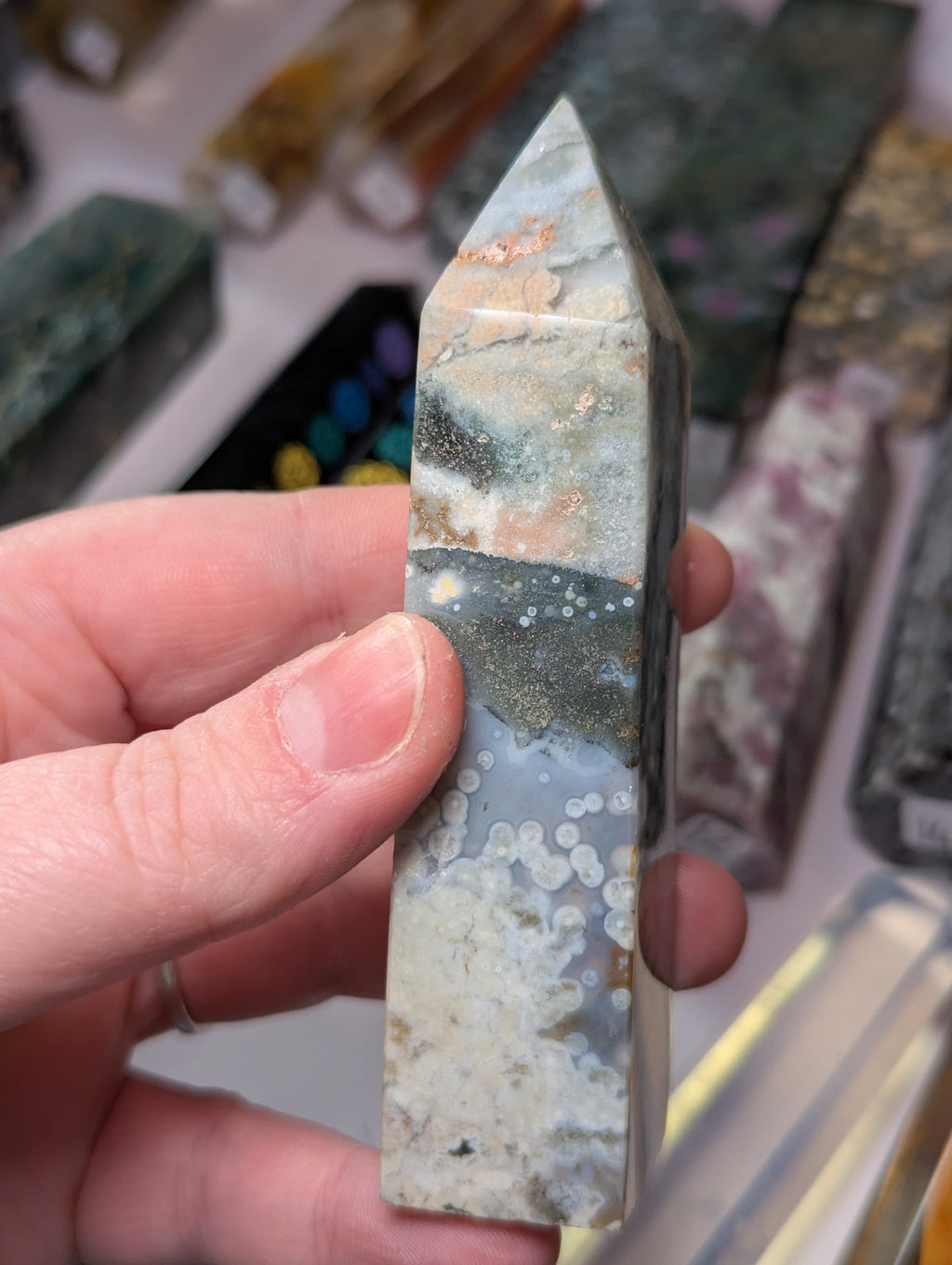 Blue ocean Jasper crystal tower