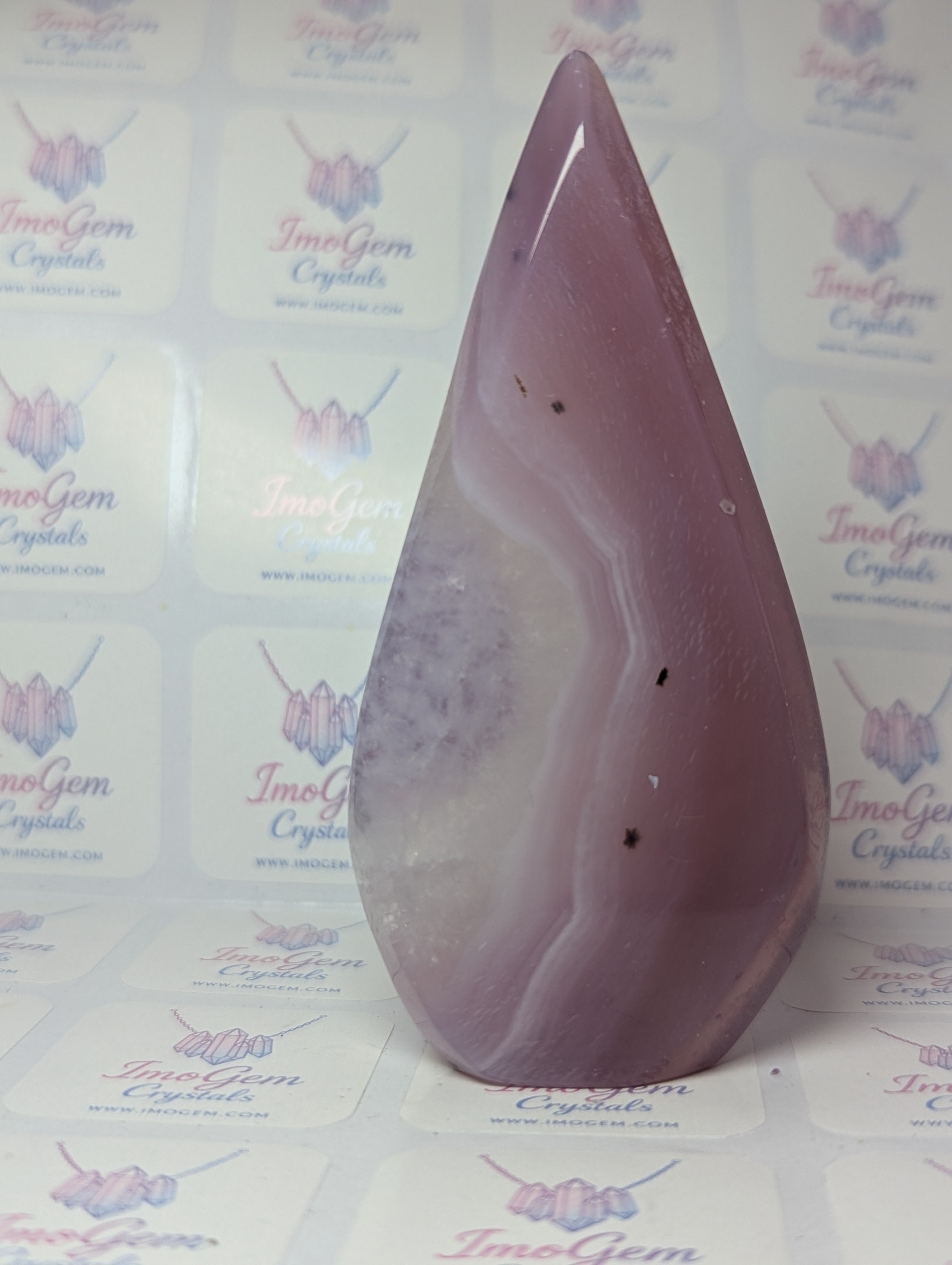 Pink Agate crystal tear drop carving