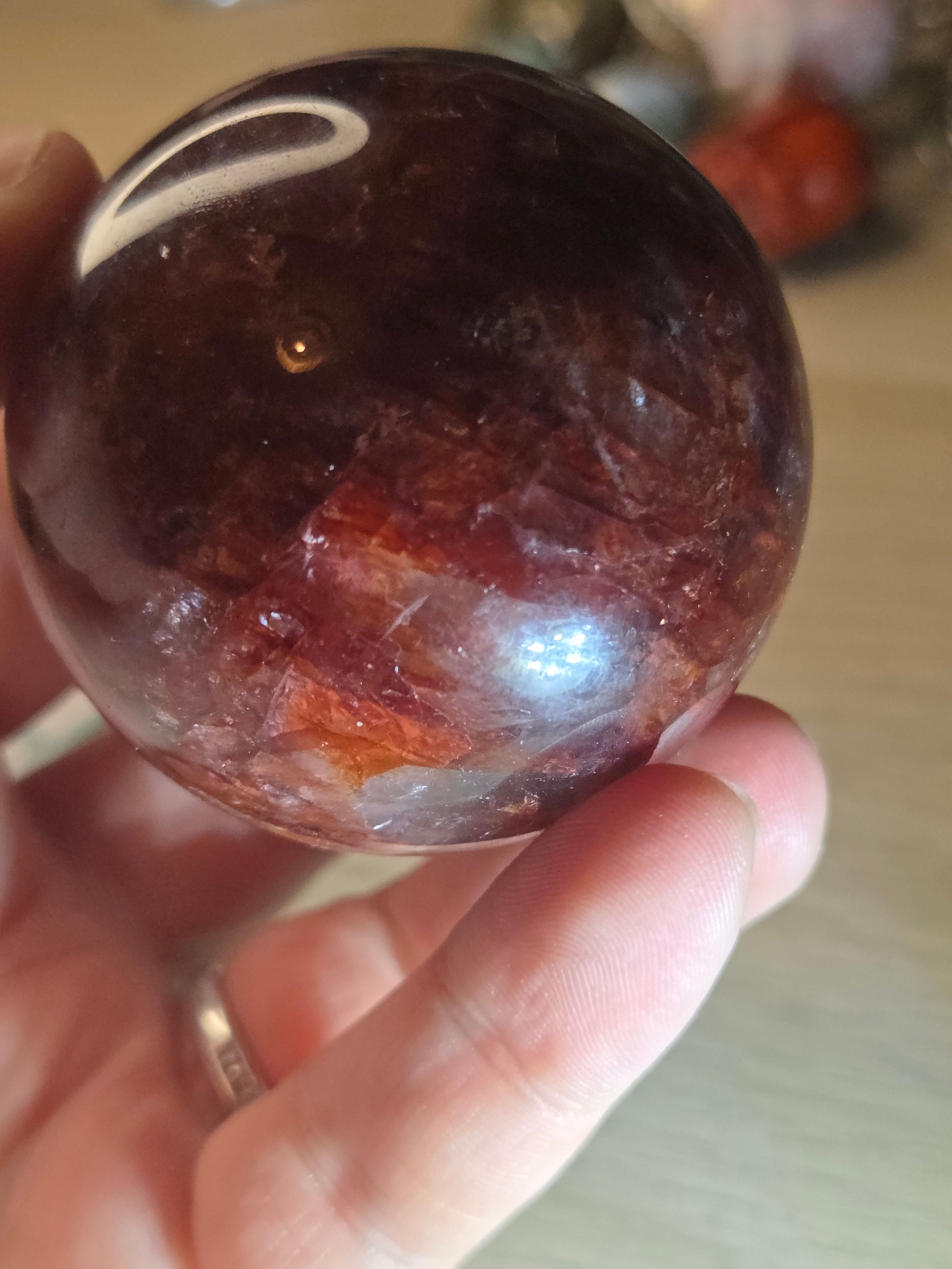 Fire quartz crystal sphere