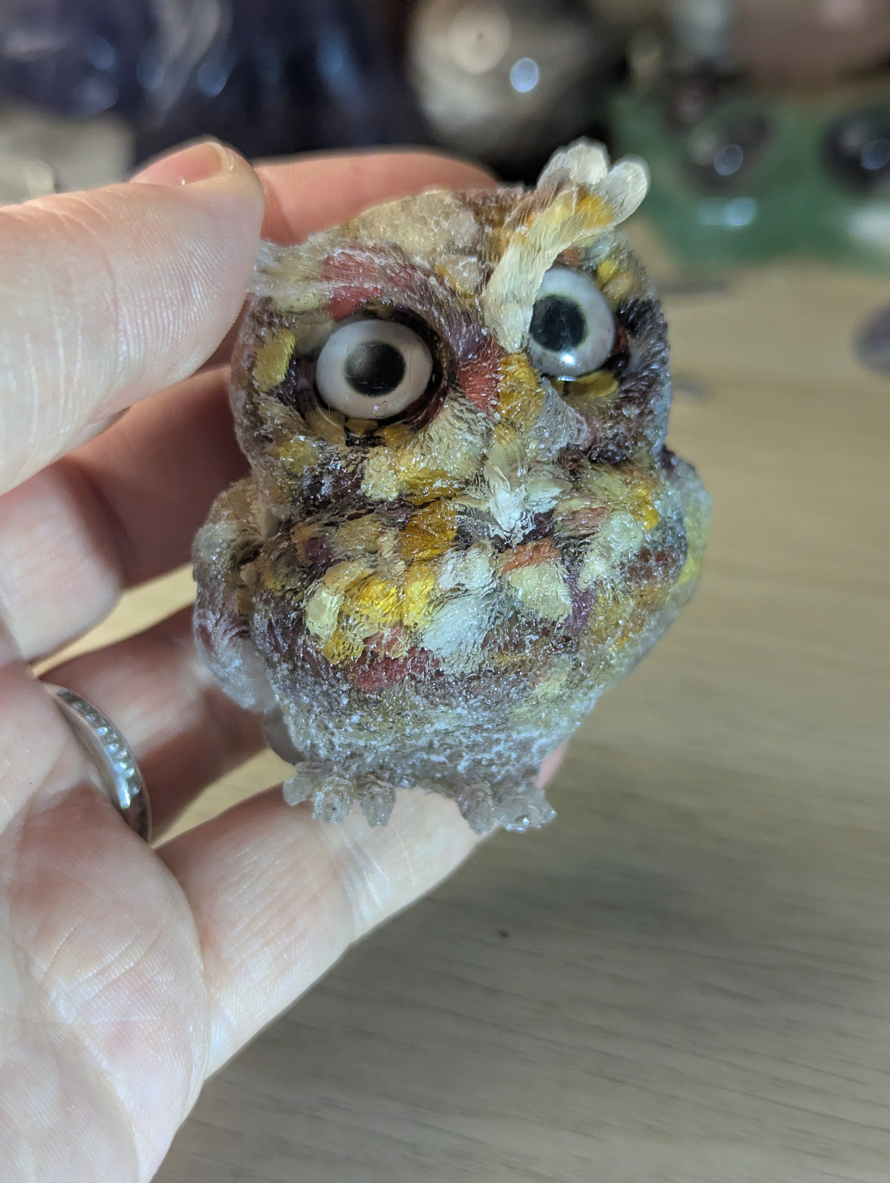 Mookaite crystal owl carving in Resin