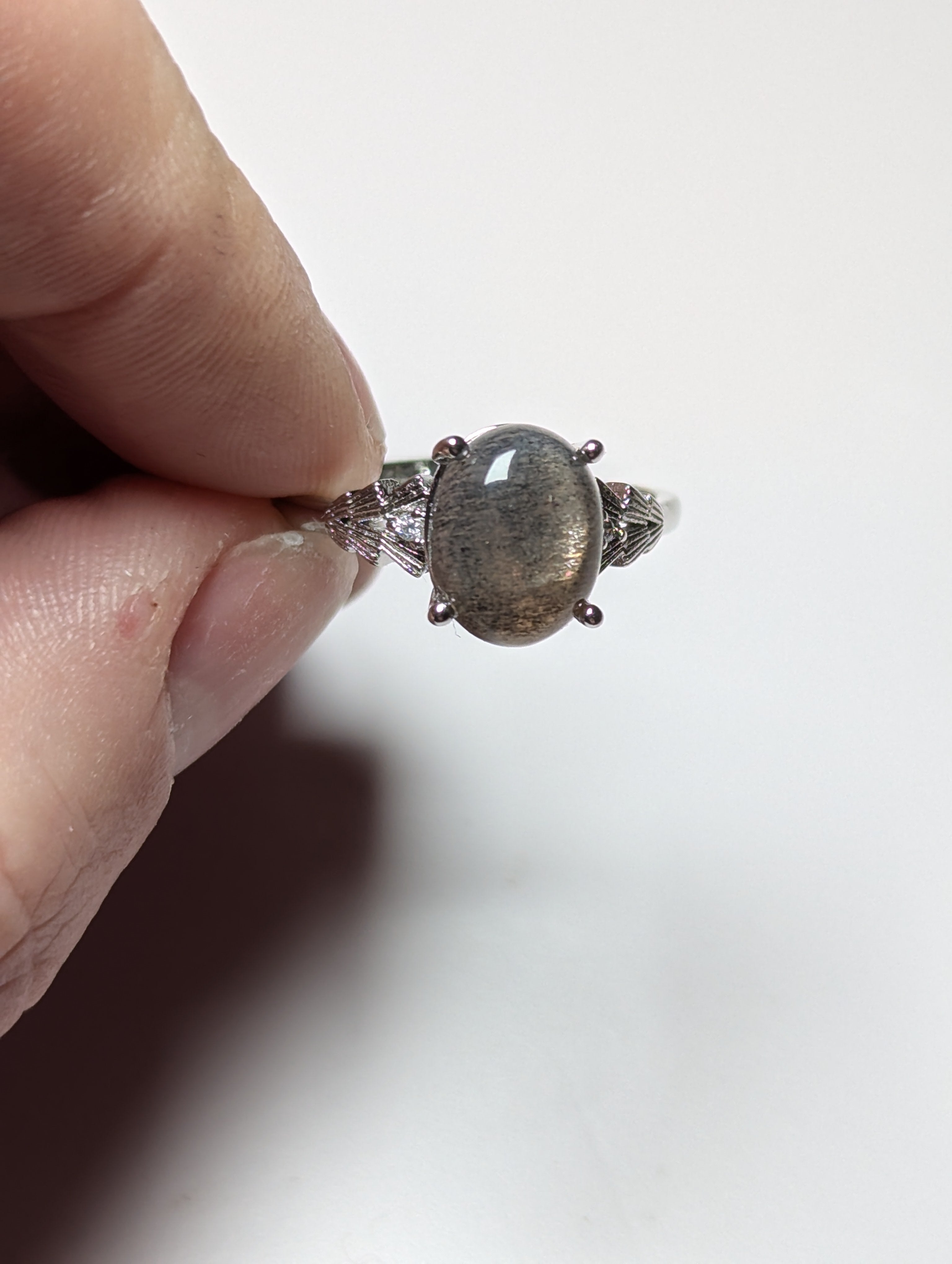 Black golden moonstone crystal adjustable ring stainless steel