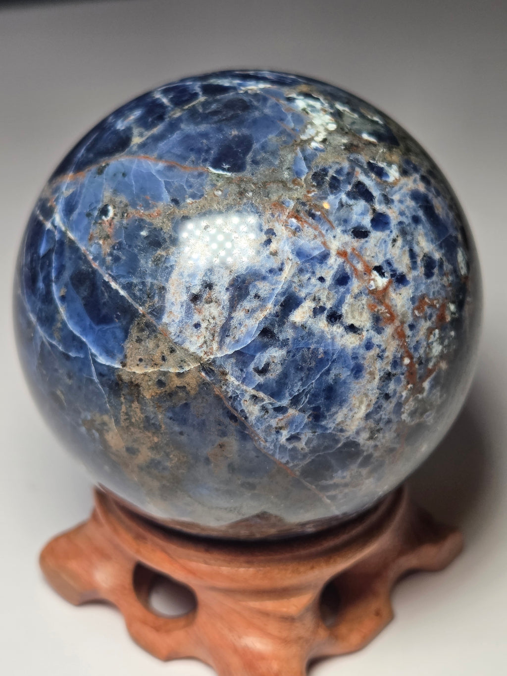 Large sodalite crystal Sphere with stand