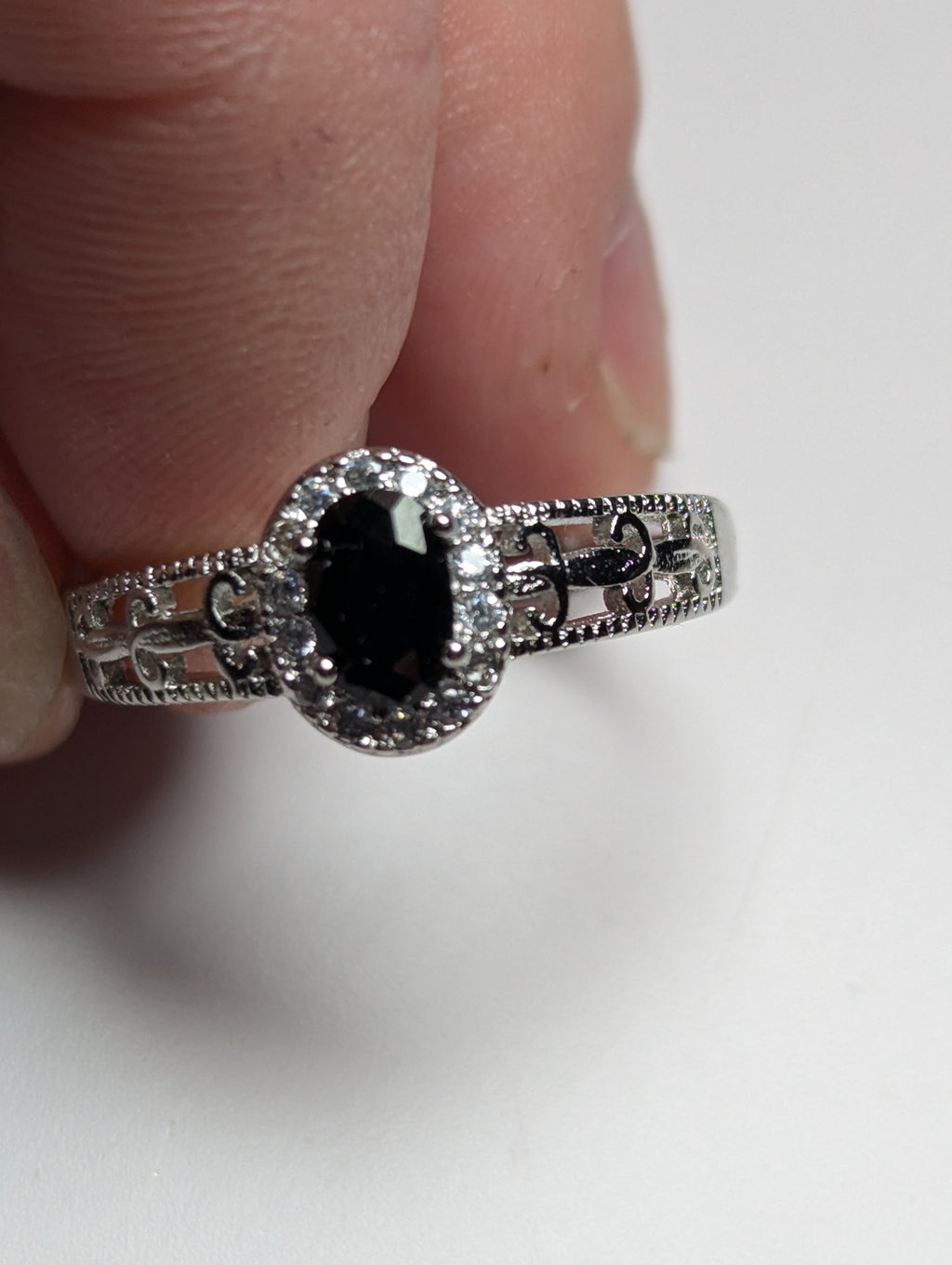 Black tourmaline crystal adjustable ring stainless steel