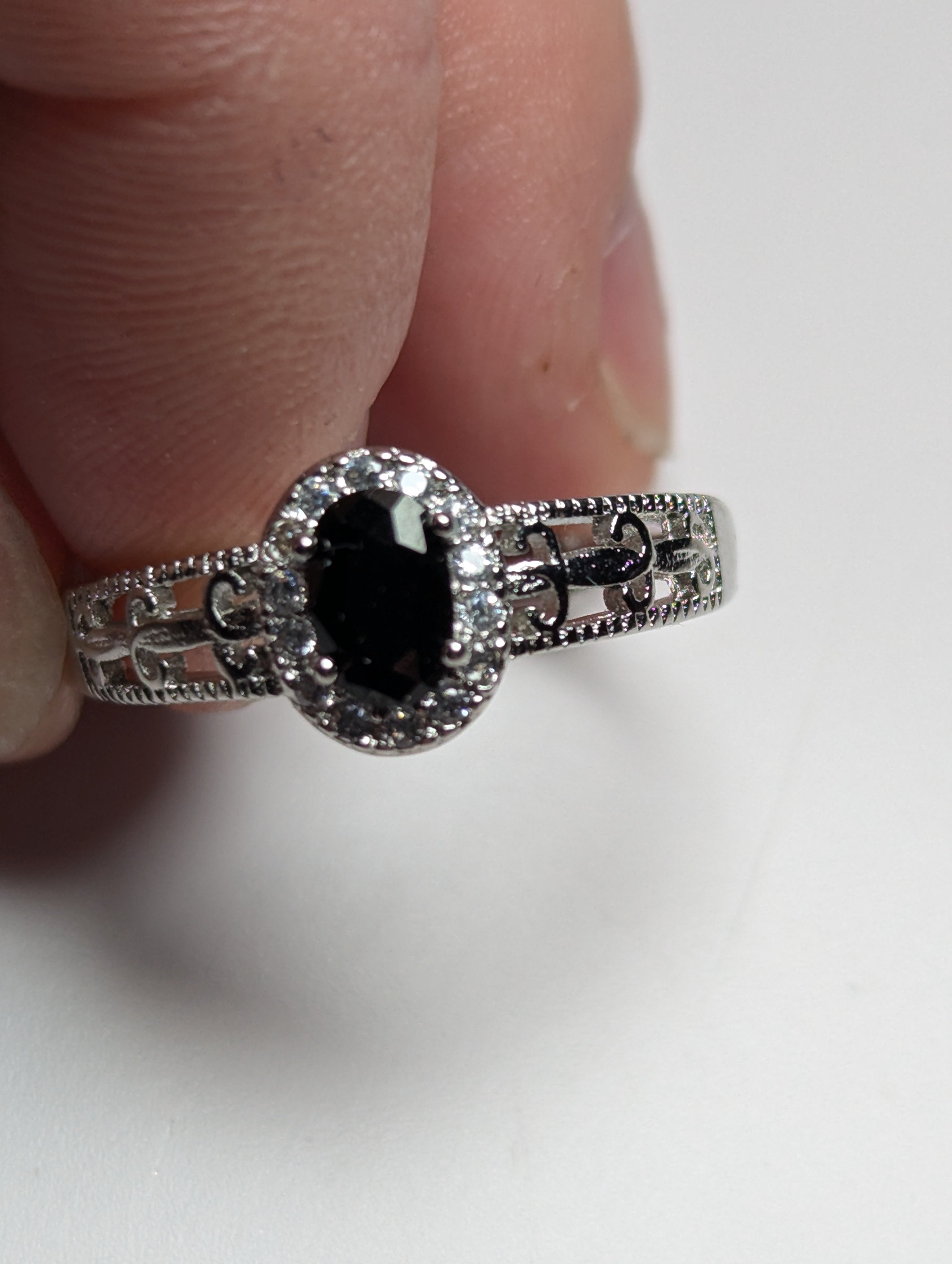 Black tourmaline crystal adjustable ring stainless steel