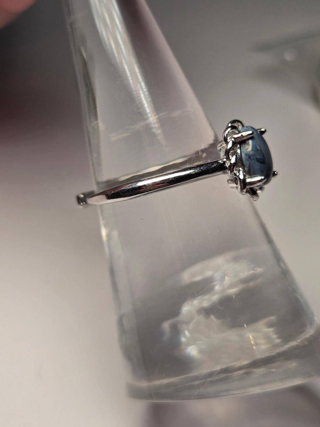 Blue kyanite crystal adjustable ring stainless steel
