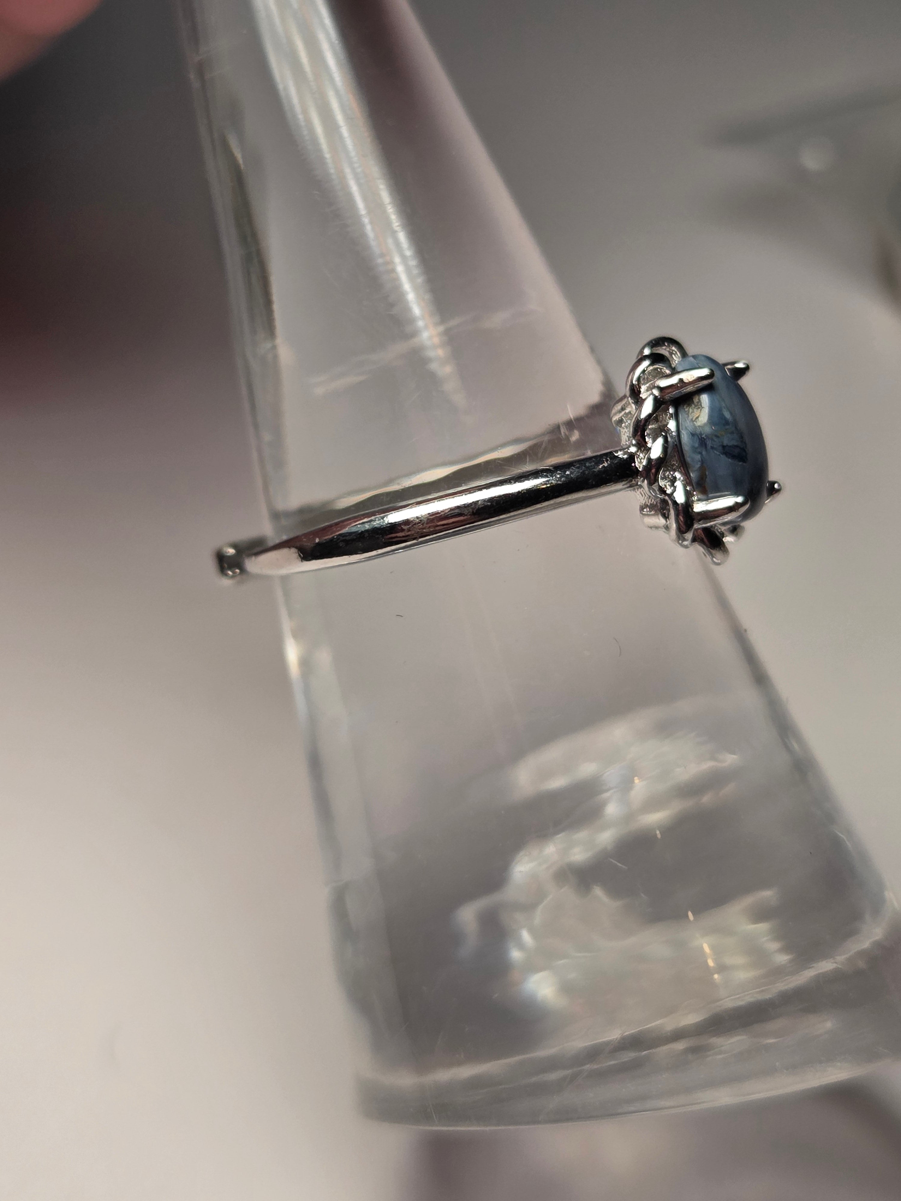 Blue kyanite crystal adjustable ring stainless steel
