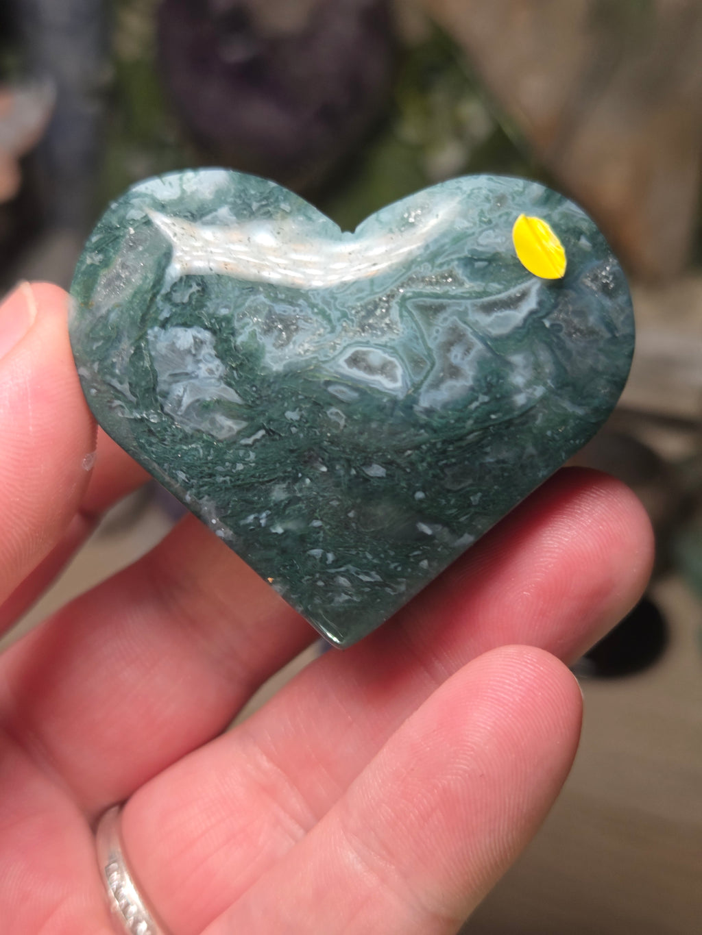 Moss agate crystal heart carving