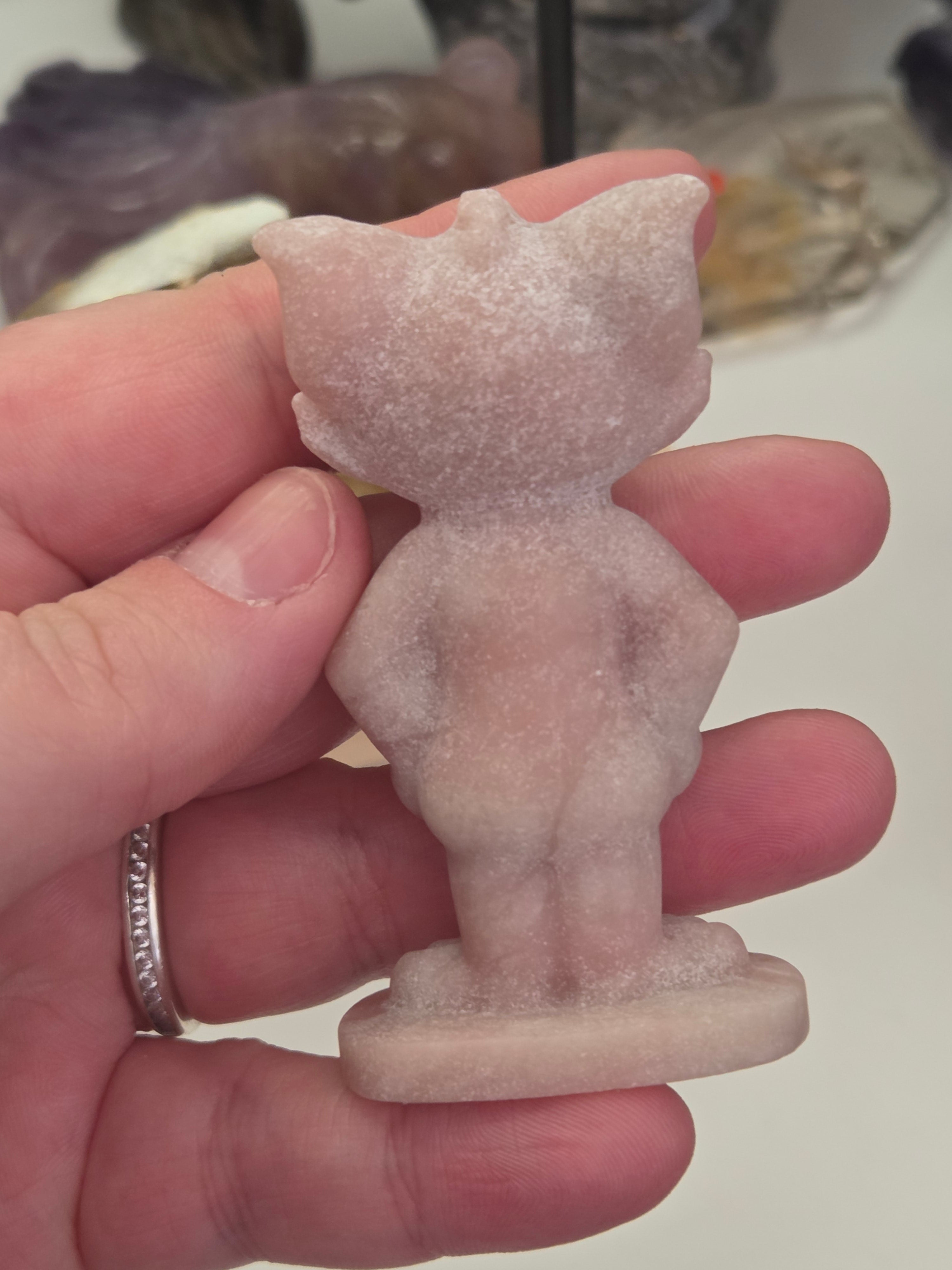 Pink Opal crystal  TOM  the cat carving