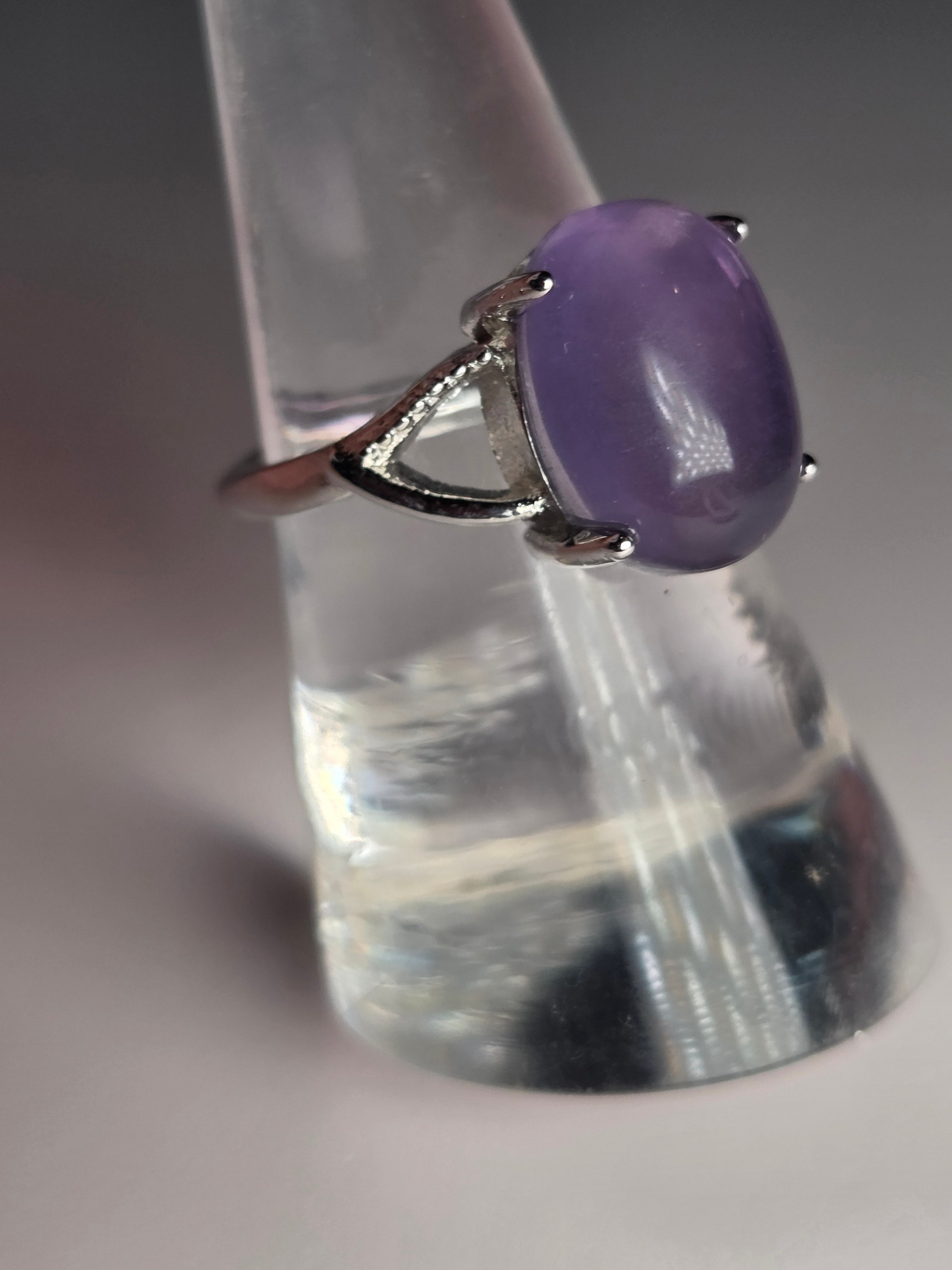 Purple flourite crystal adjustable ring stainless steel