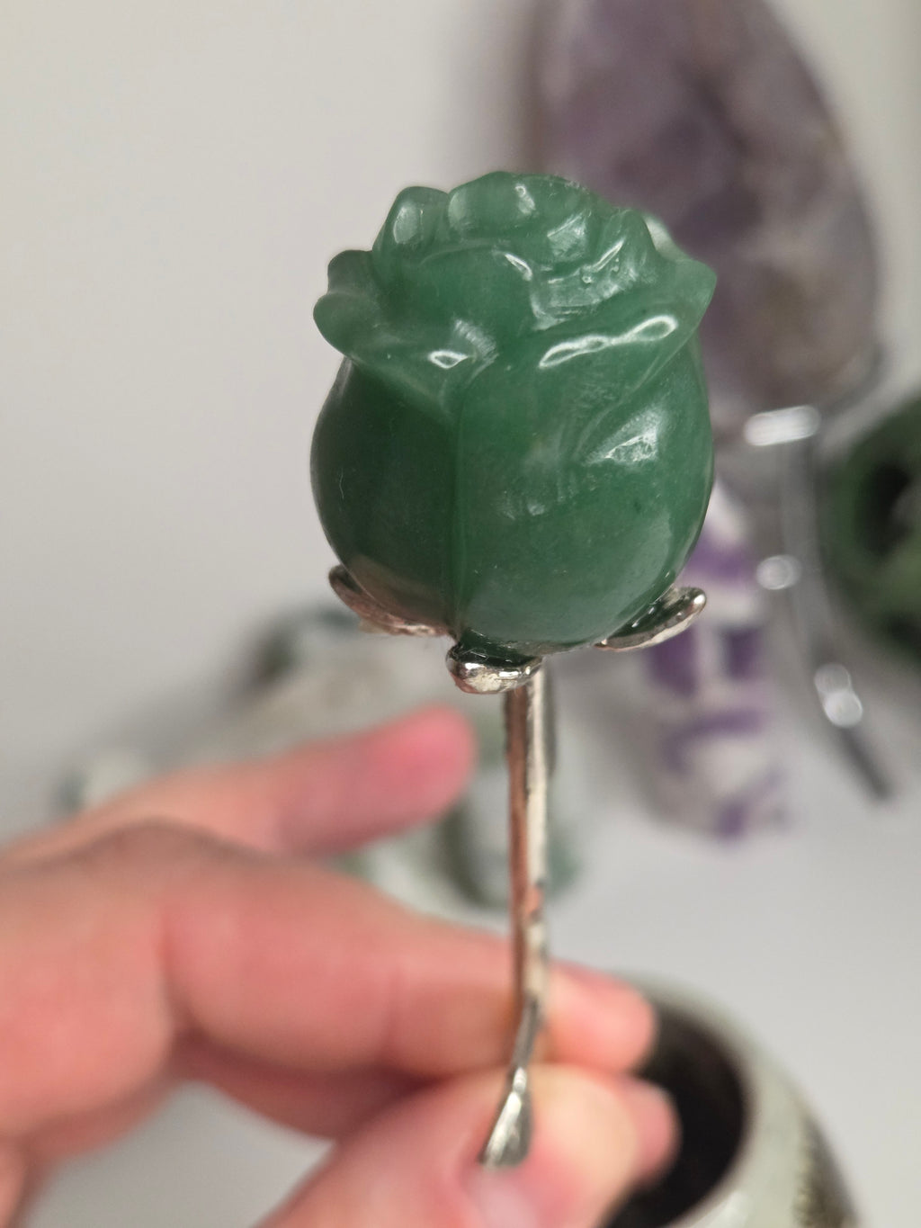 Green Aventurine crystal rose carving