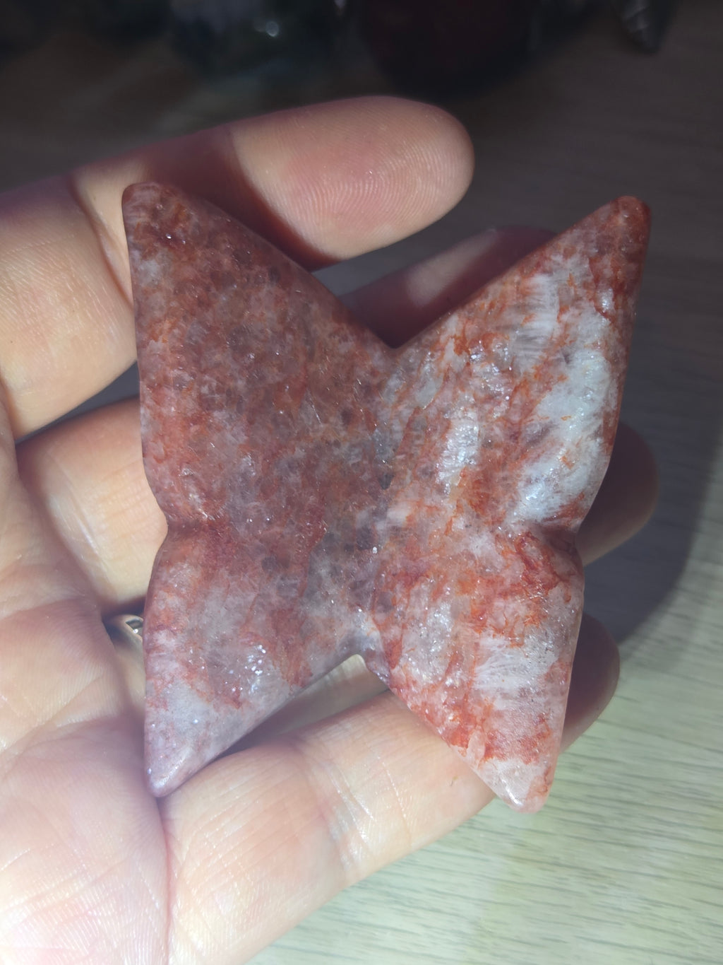 Fire quartz crystal Butterfly carving