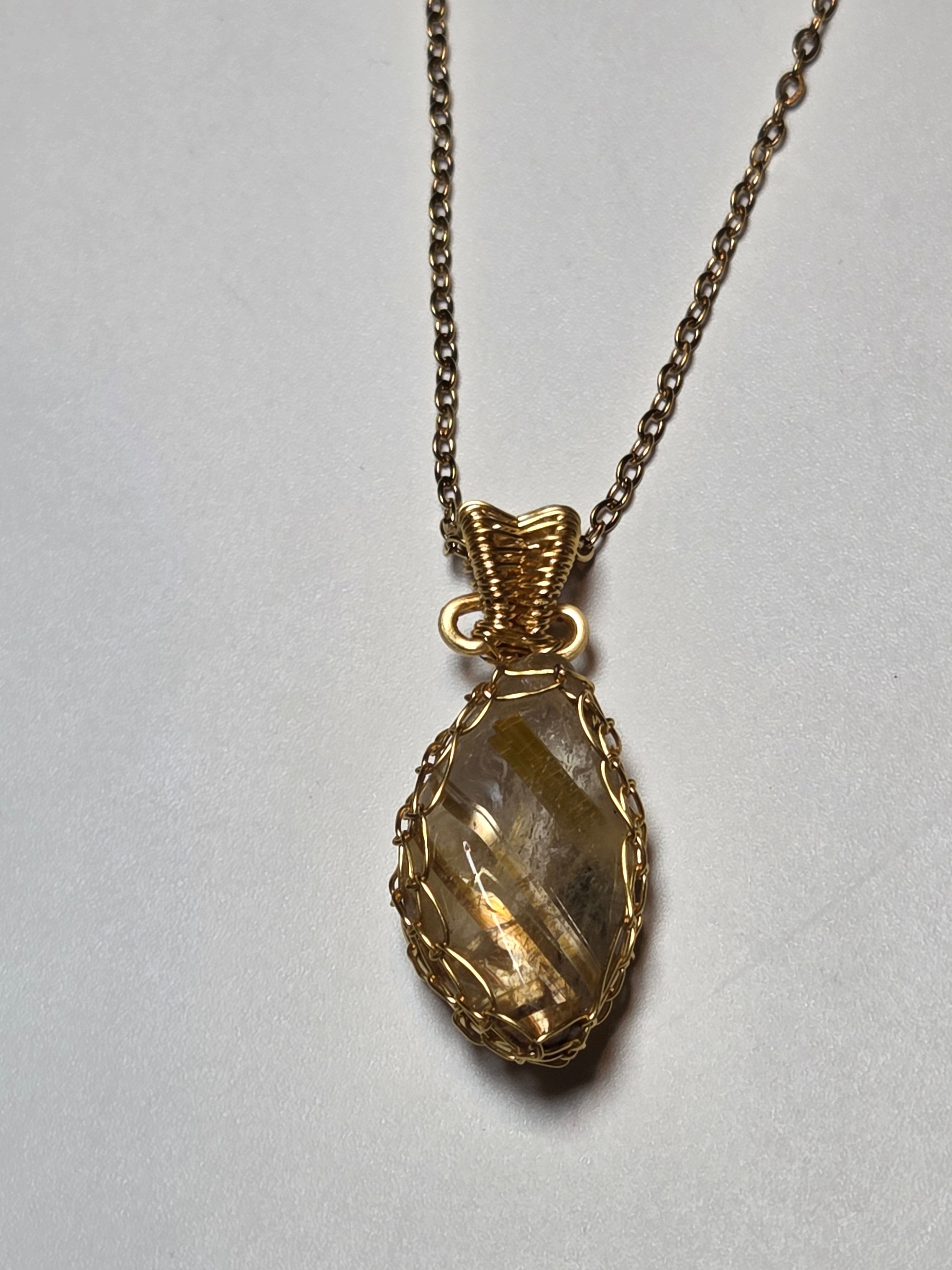 Golden Rutlile crystal Wire wrap necklace
