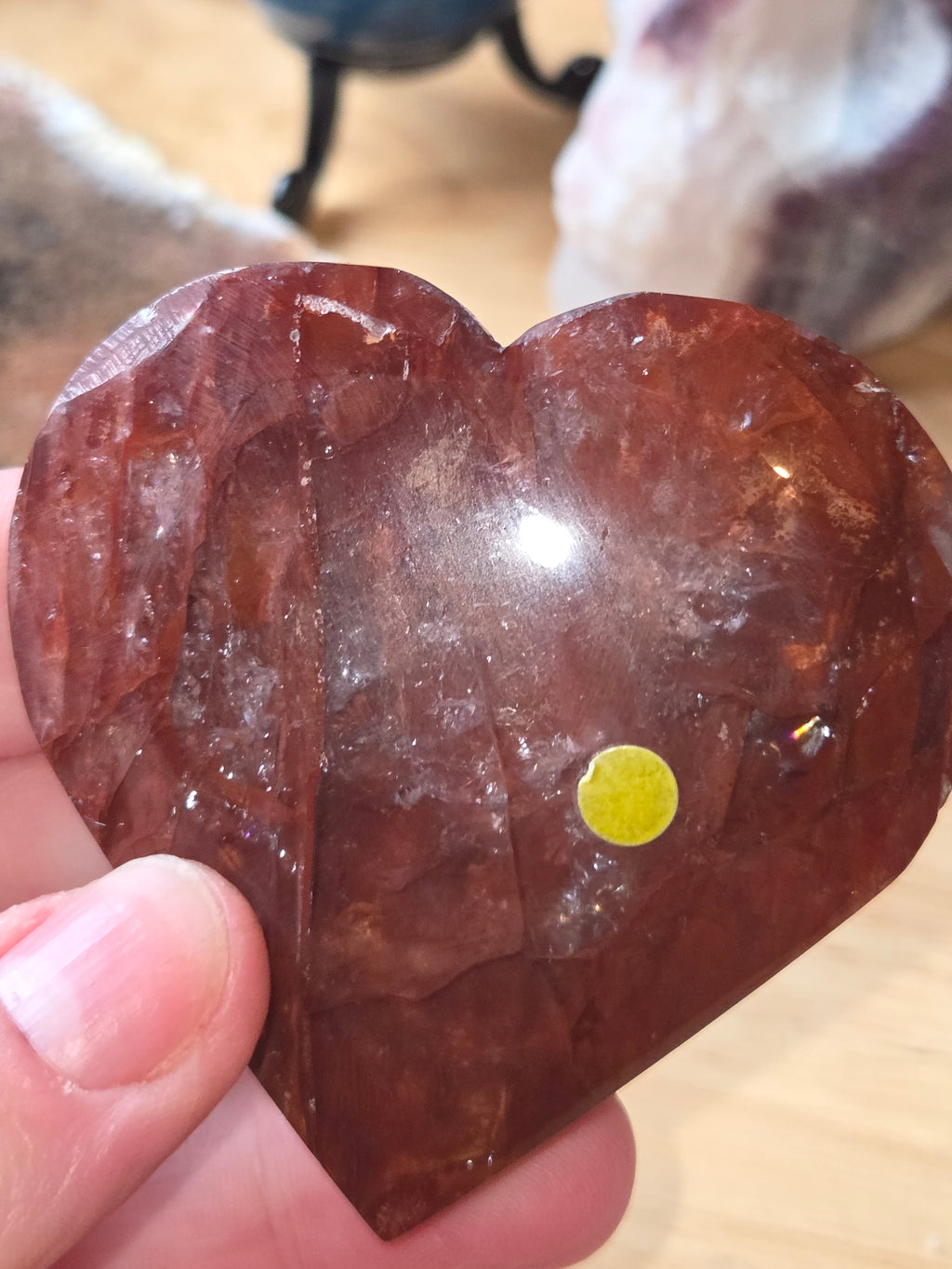 Fire quartz crystal heart carving with stand