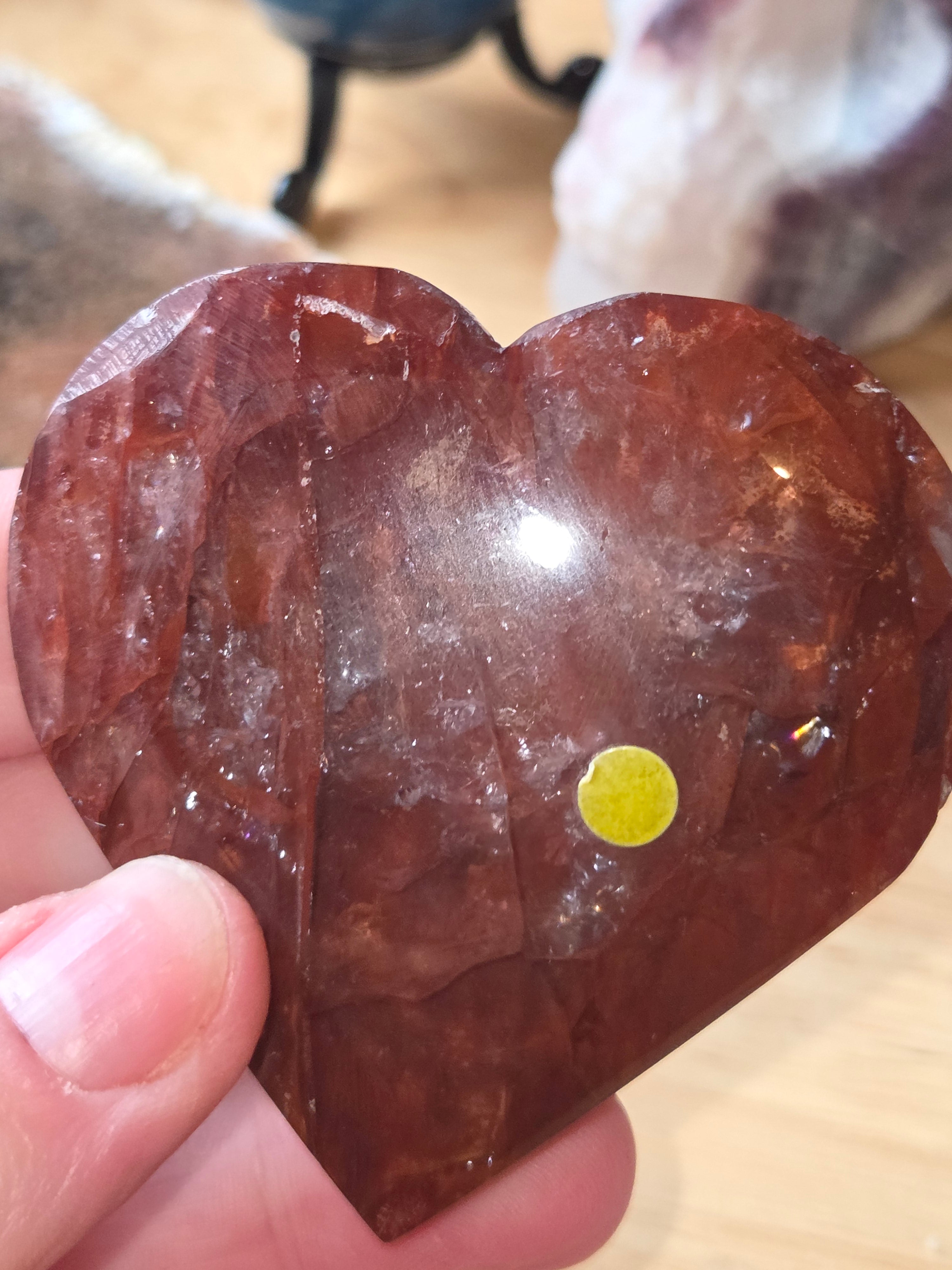 Fire quartz crystal heart carving with stand