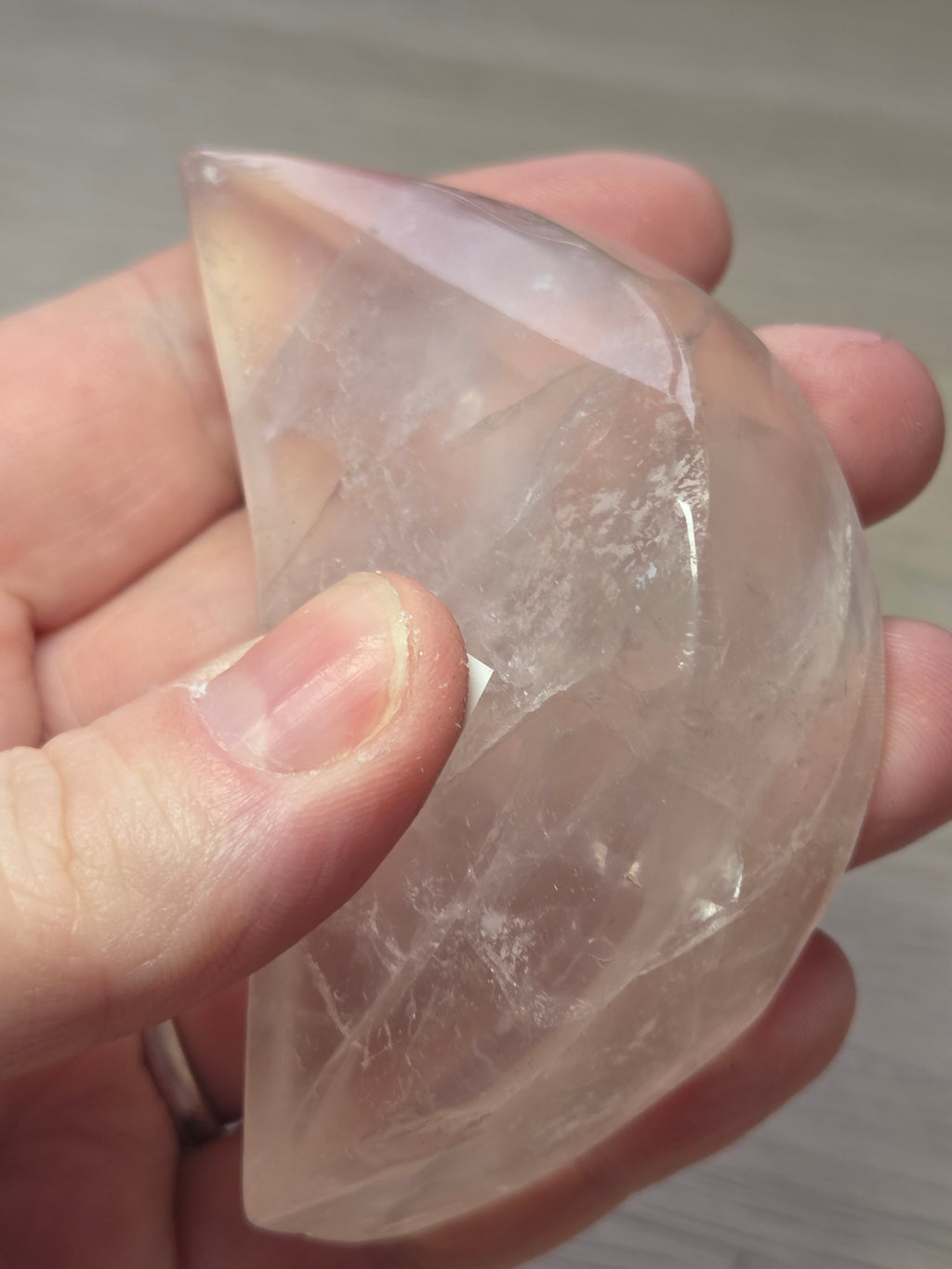 Rose quartz crystal moon carving dish