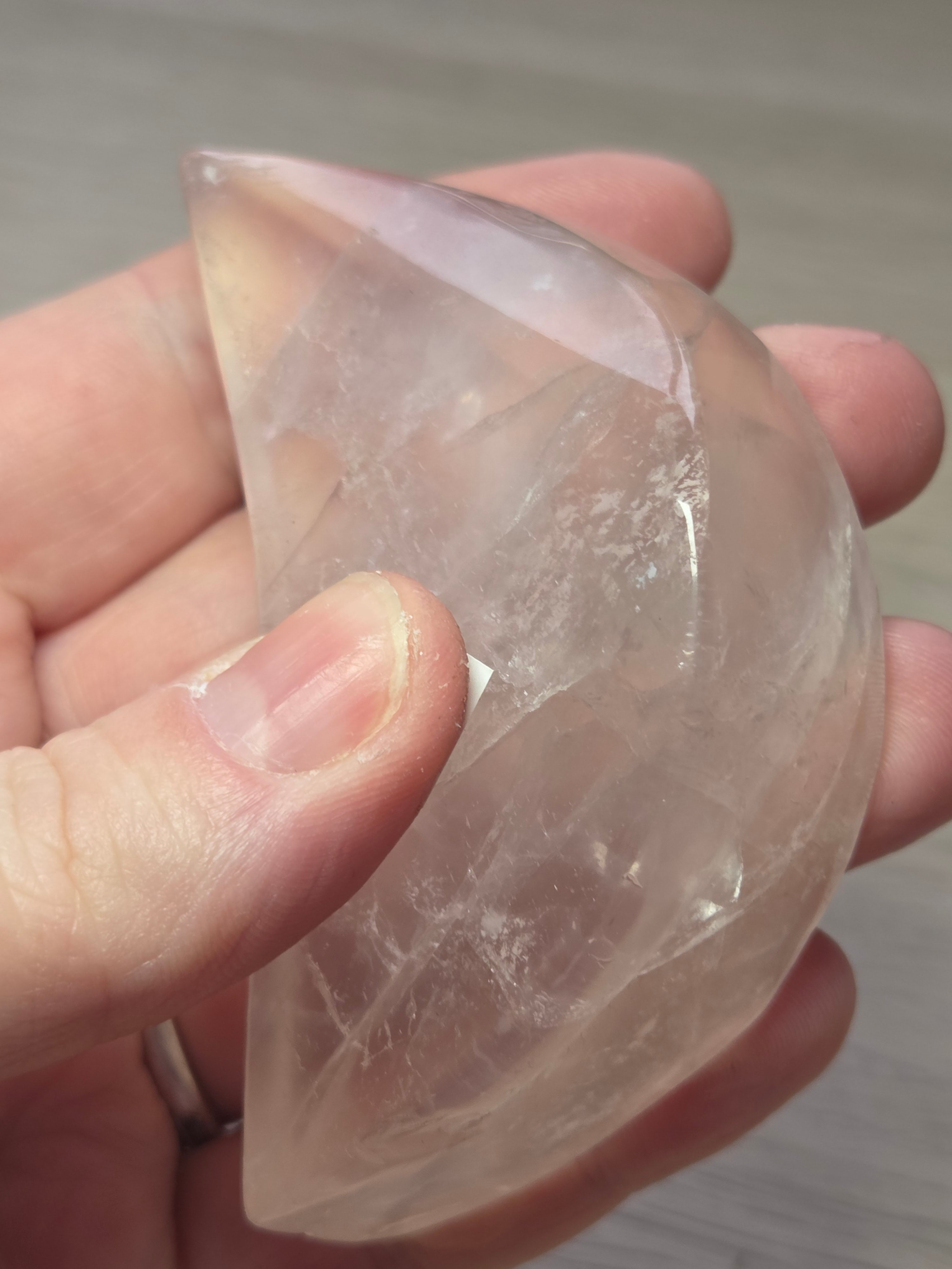 Rose quartz crystal moon carving dish