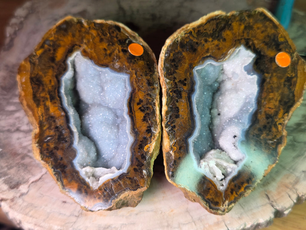 Beautiful  Mongolian polished  pair of Geodes with stands