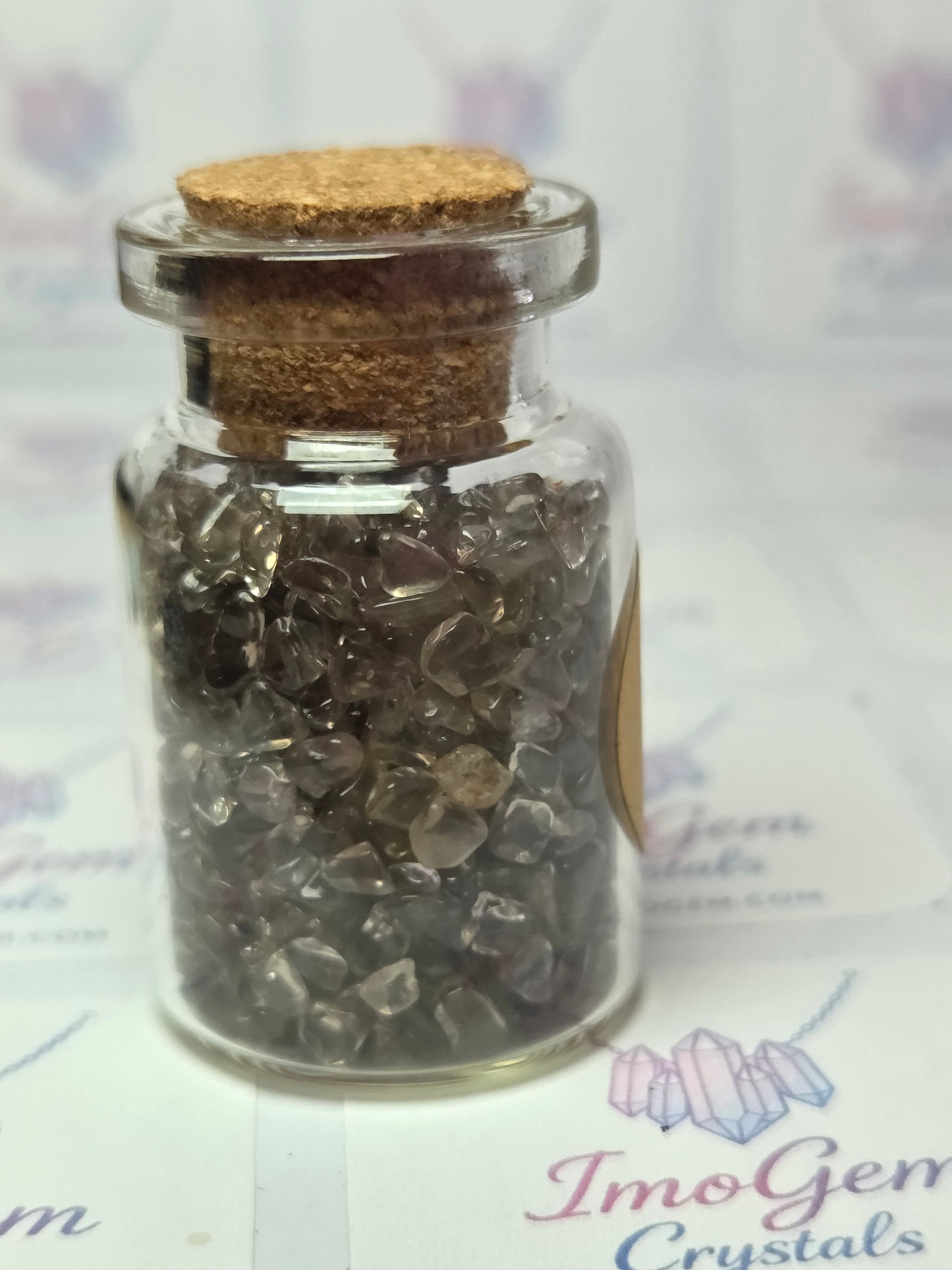 Crystal chips in glass jar