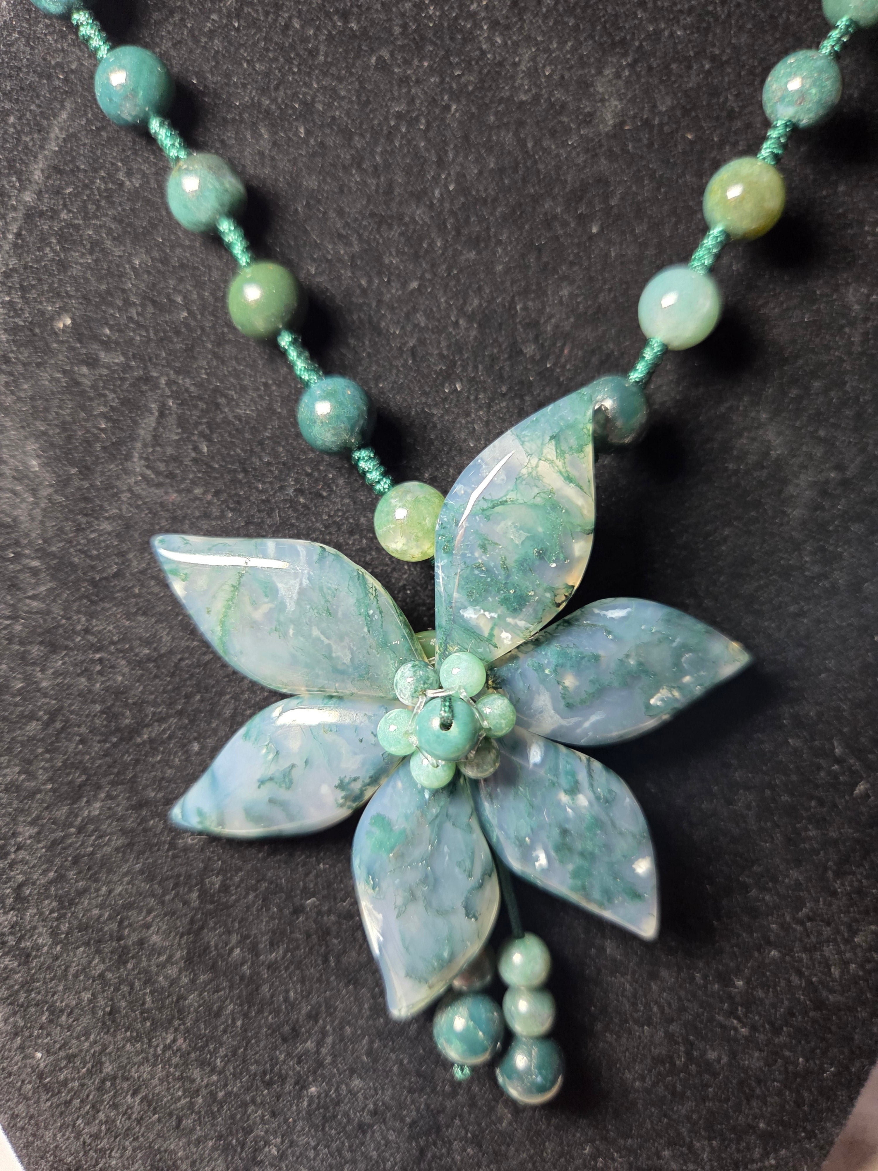Amazing  grade AAA Moss agate crystal long  necklace
