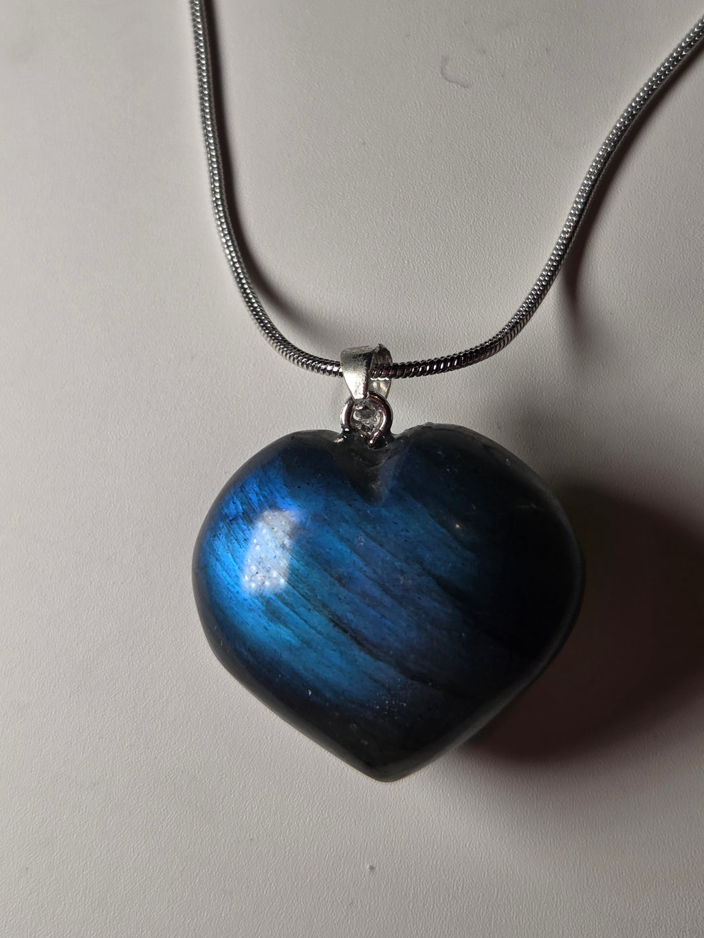 Blue labradorite crystal heart necklace