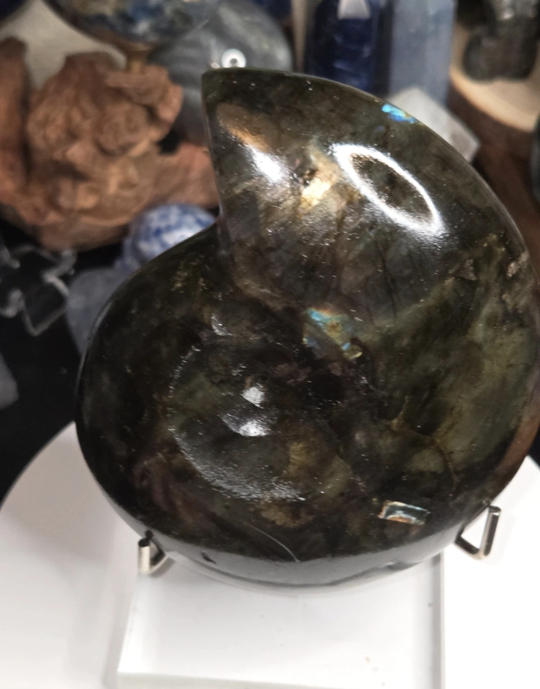 Sale - Large Amanite carving of labradorite crystal with Stand 50% off when checkout