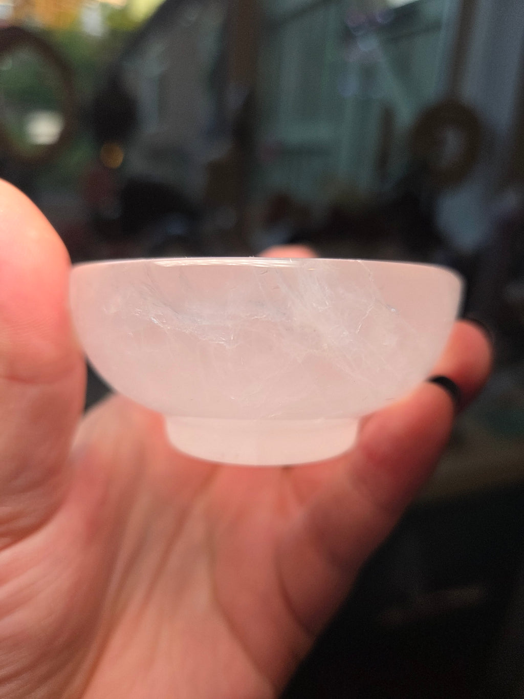 Rose quartz crystal bowl