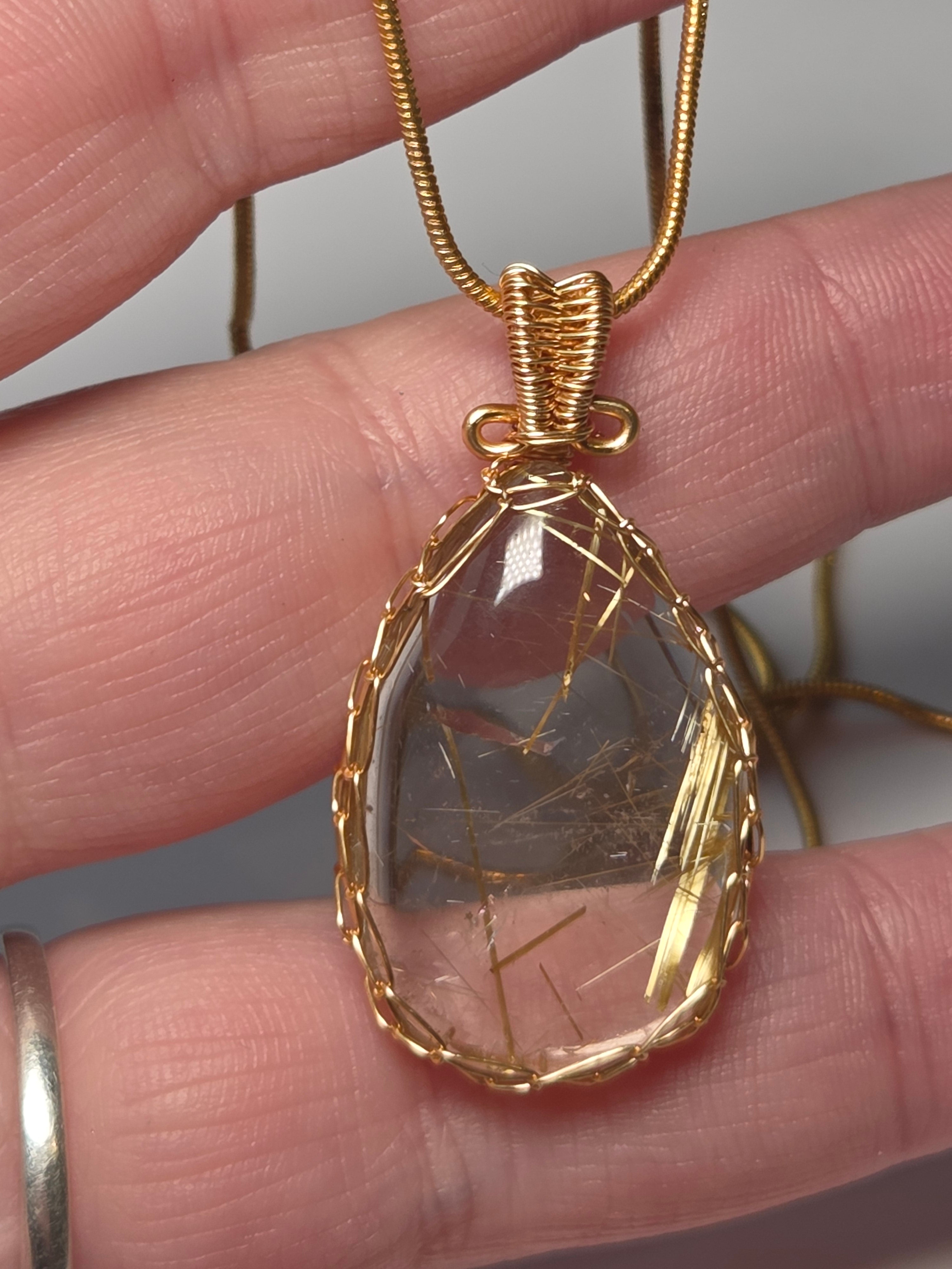 Golden Rutlile crystal handmade wire wrapped necklace