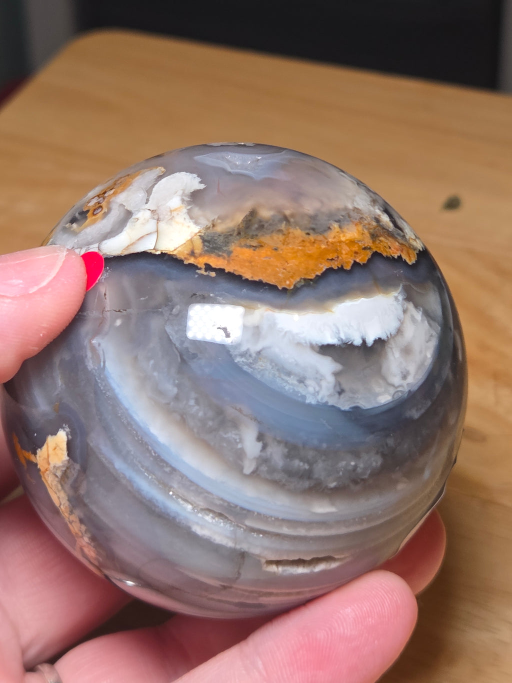 Natural black flower agate crystal sphere