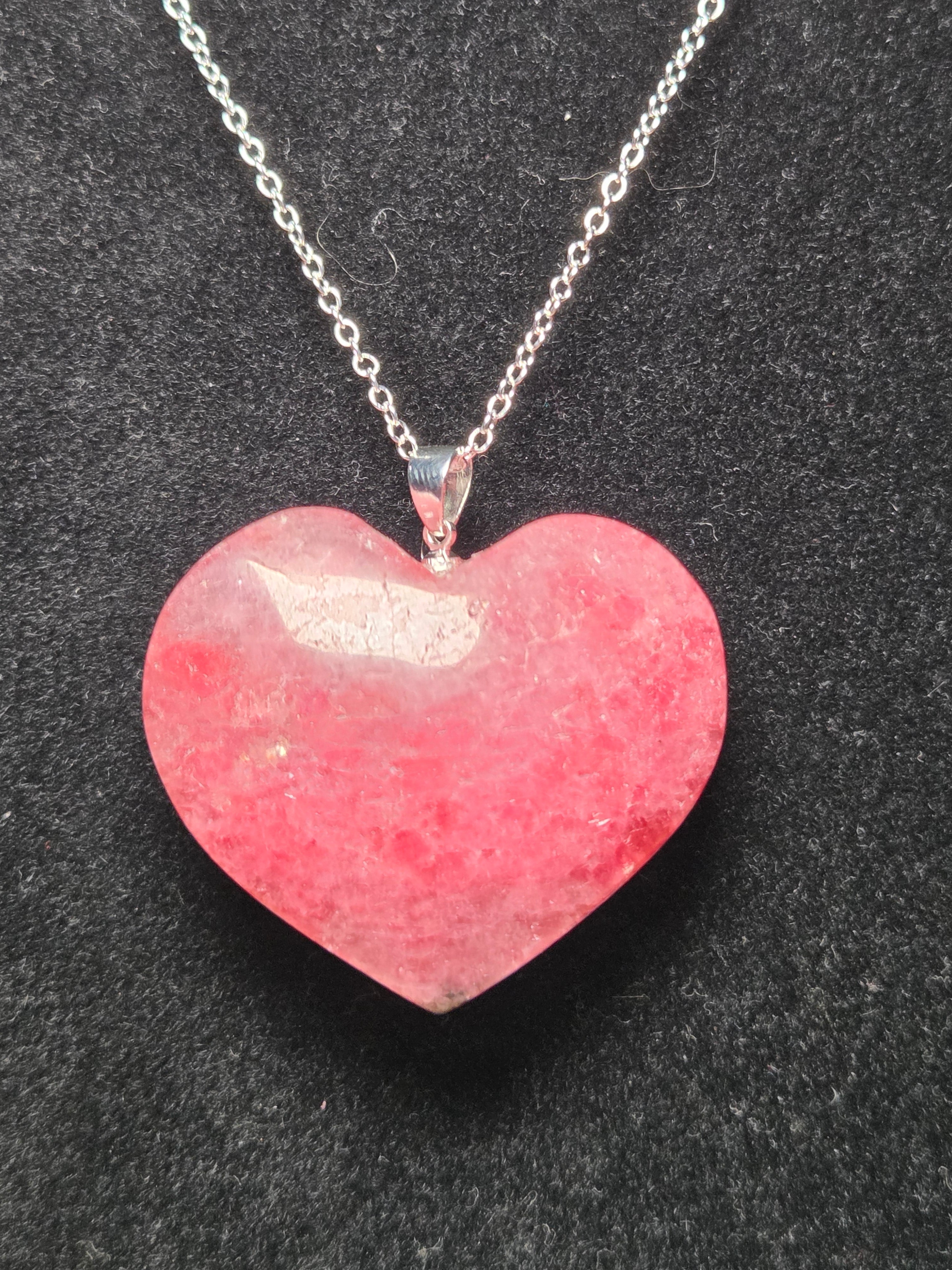 S925 Pink Rhodonite crystal heart carving necklace