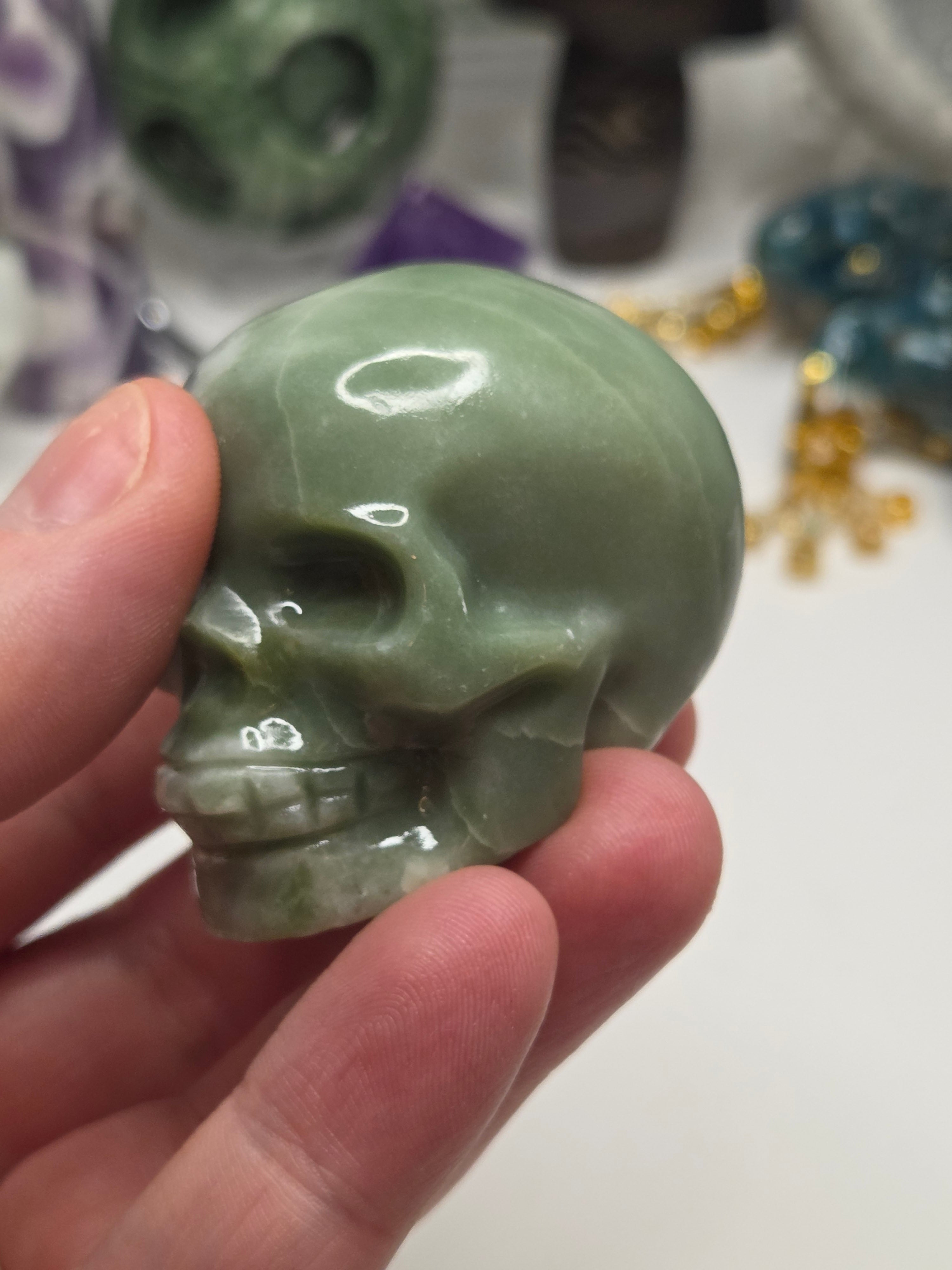 Green jade  crystal  skull carving