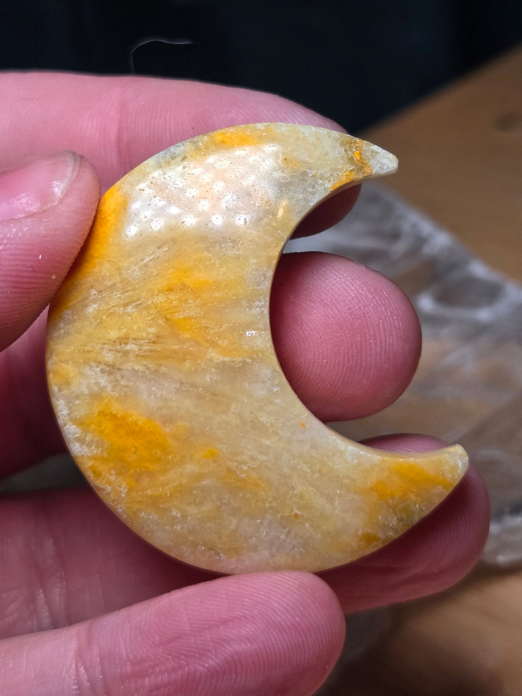Bumblebee jasper crystal moon carving