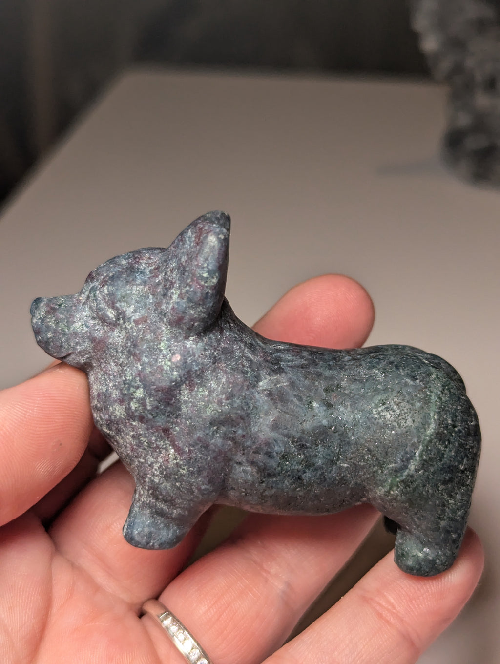 Corgi dog crystal ruby in frushite carving