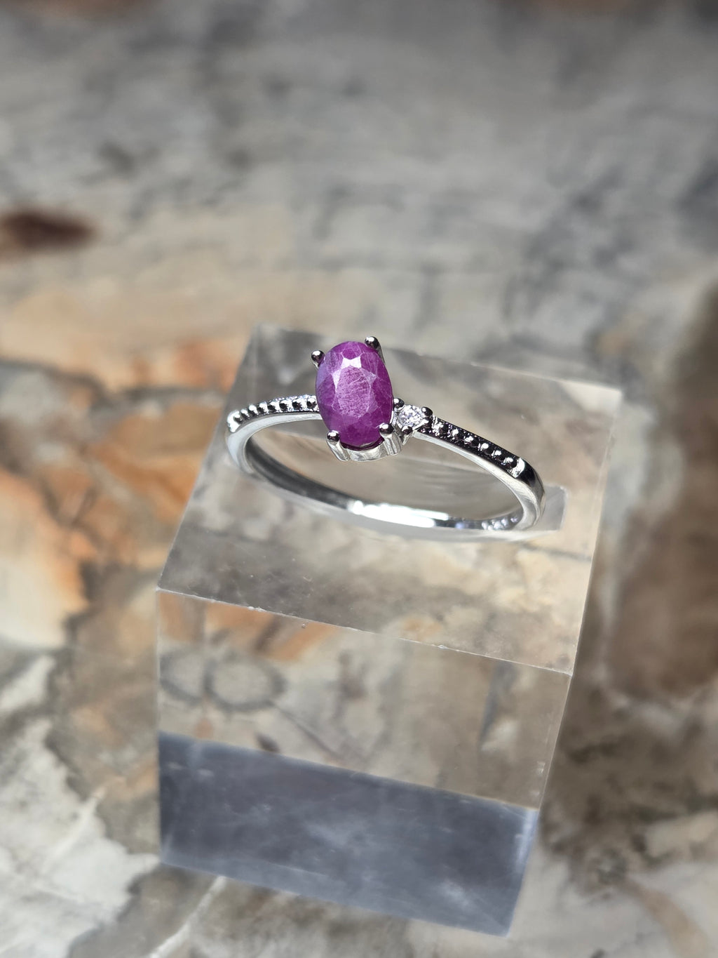 S925 Ruby specimen Crystal ajustable ring