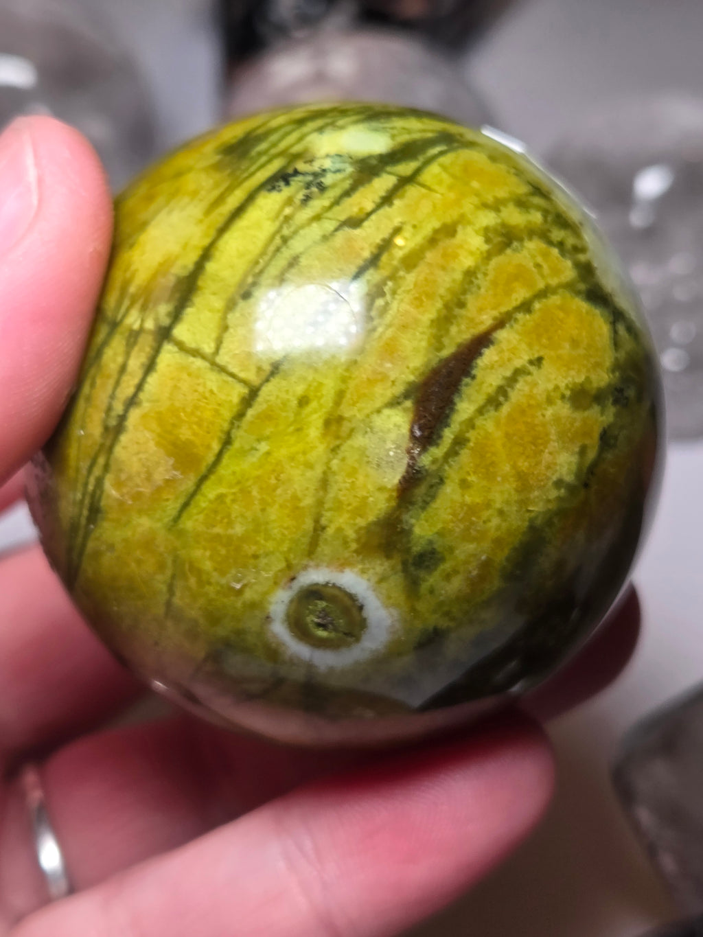 Green Opal crystal sphere carving with Stand