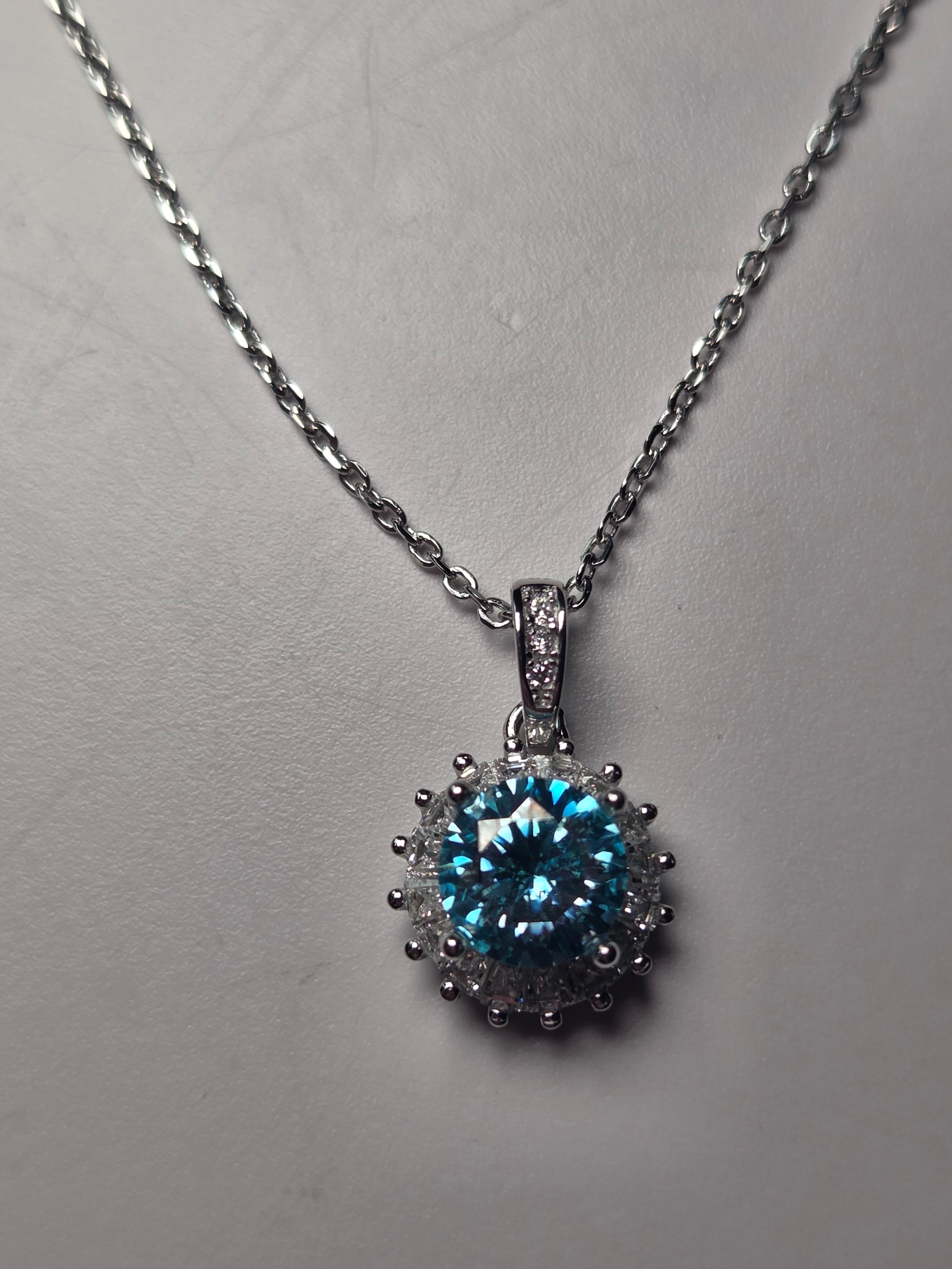 Blue Moissonite Diamond necklace 2 carot s295 with certificate