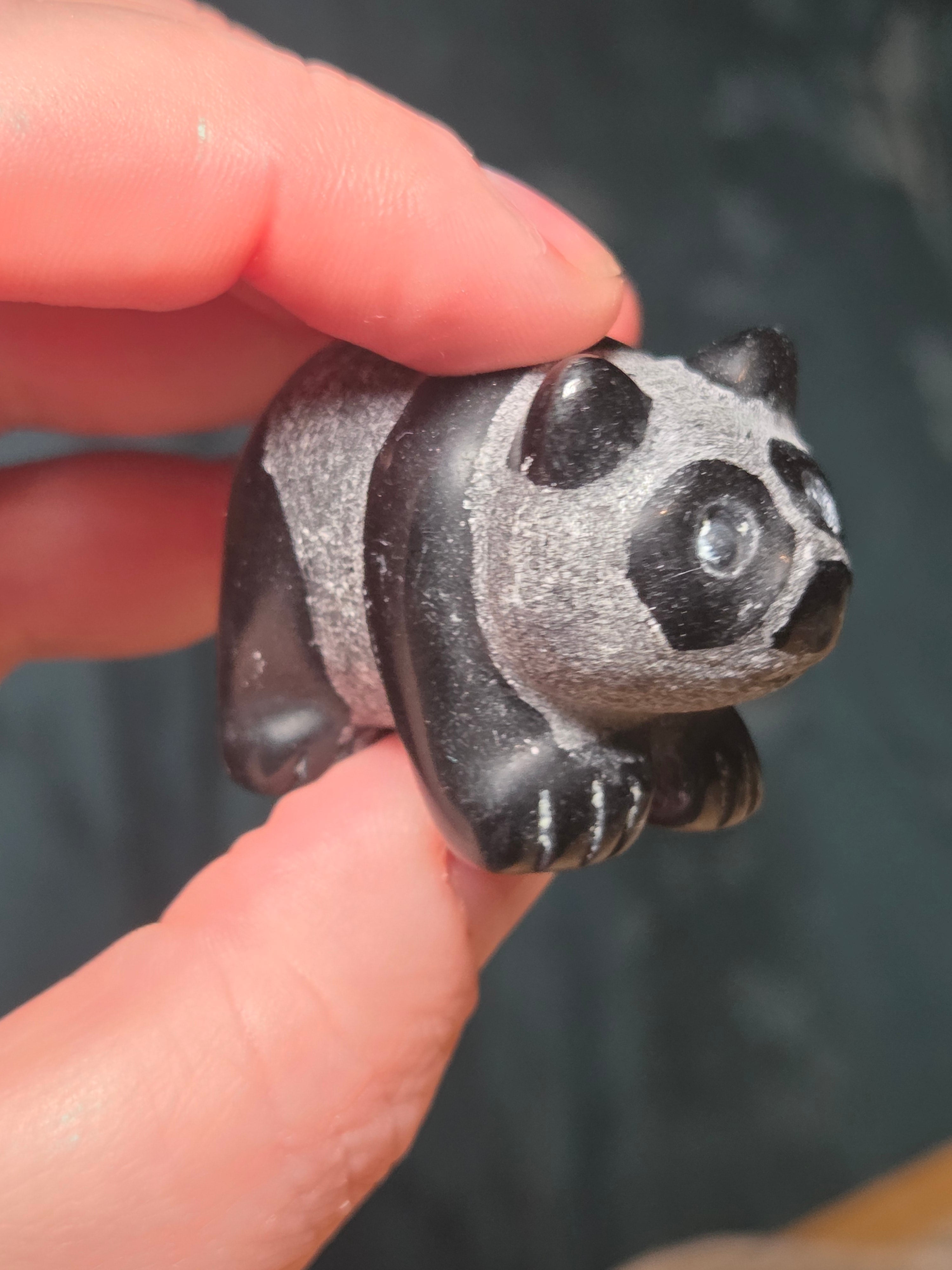 Black obsidian crystal panda carving