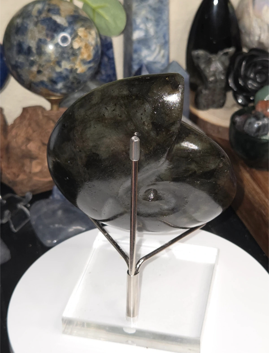 Sale - Large Amanite carving of labradorite crystal with Stand 50% off when checkout