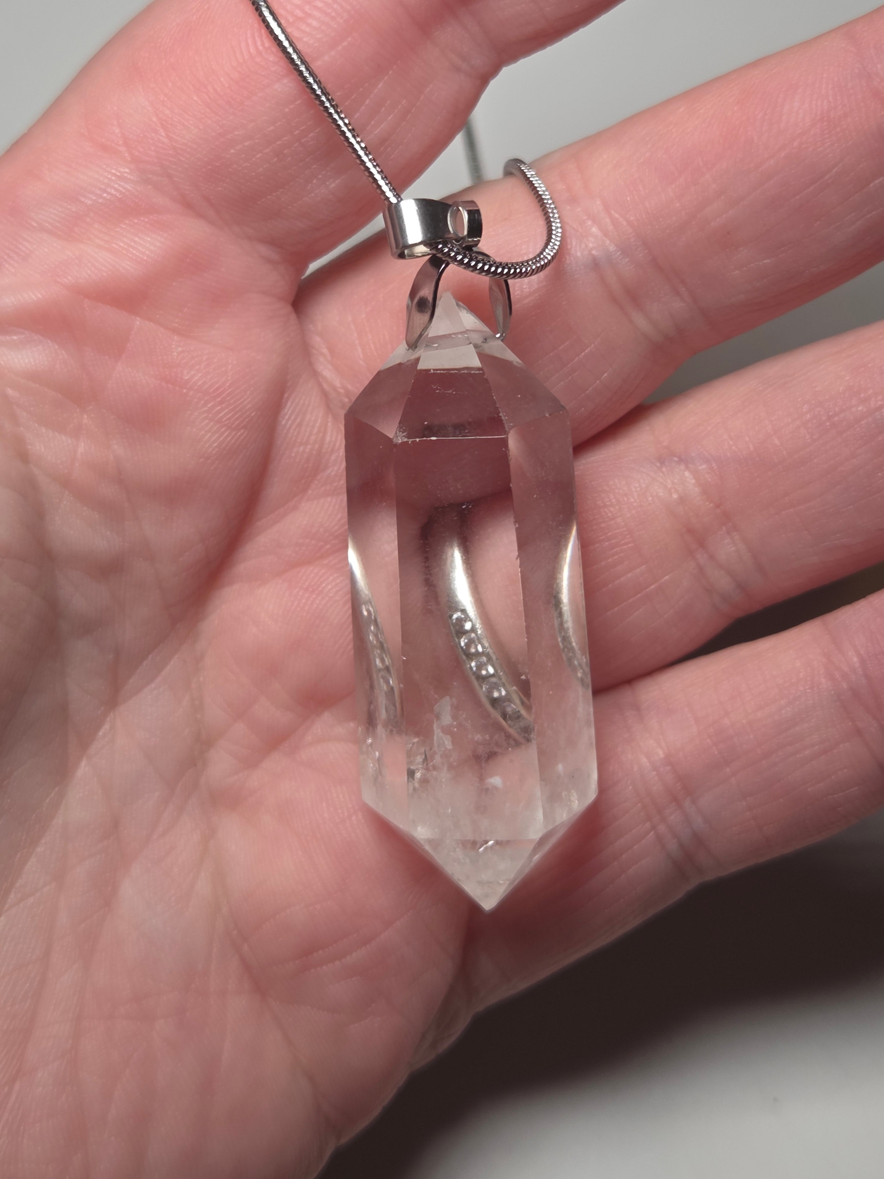 Grade AA Clear quartz crystal handmade necklace