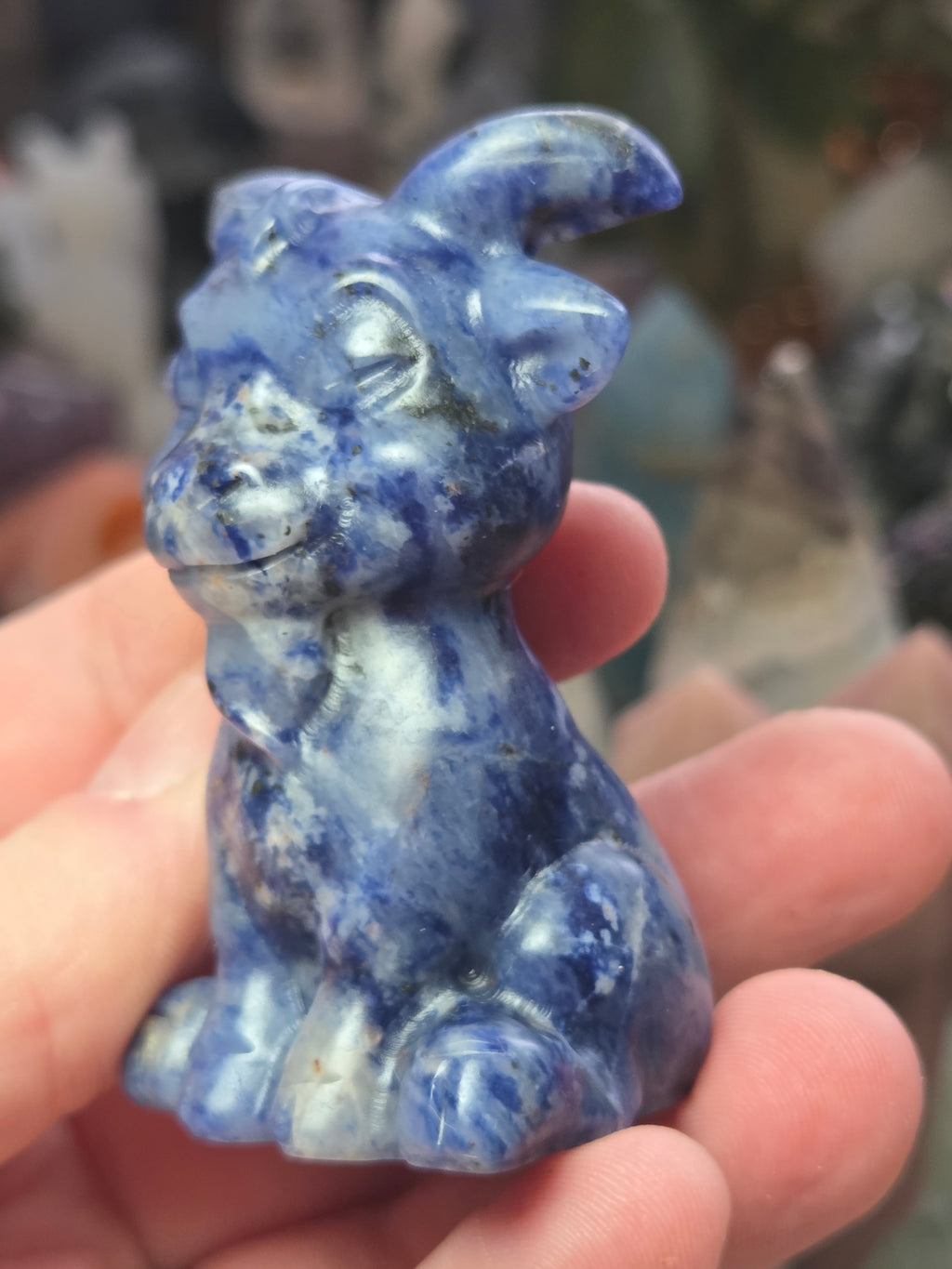 Sodalite crystal Goat carving