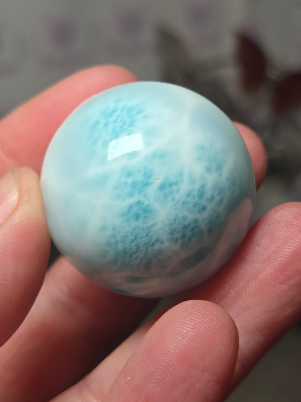 Rare beautiful Larimar crystal sphere with certificate