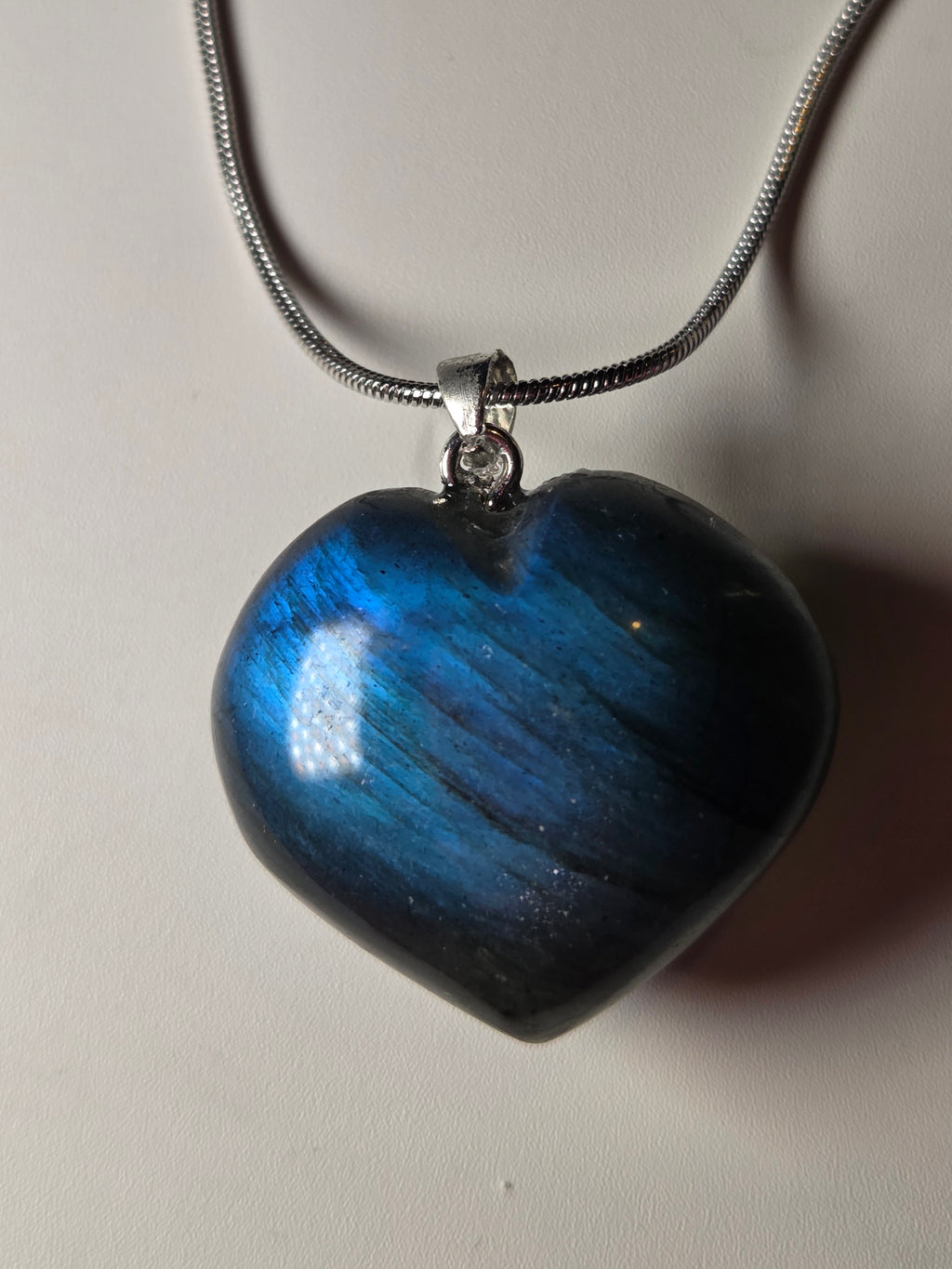 Blue labradorite crystal heart necklace
