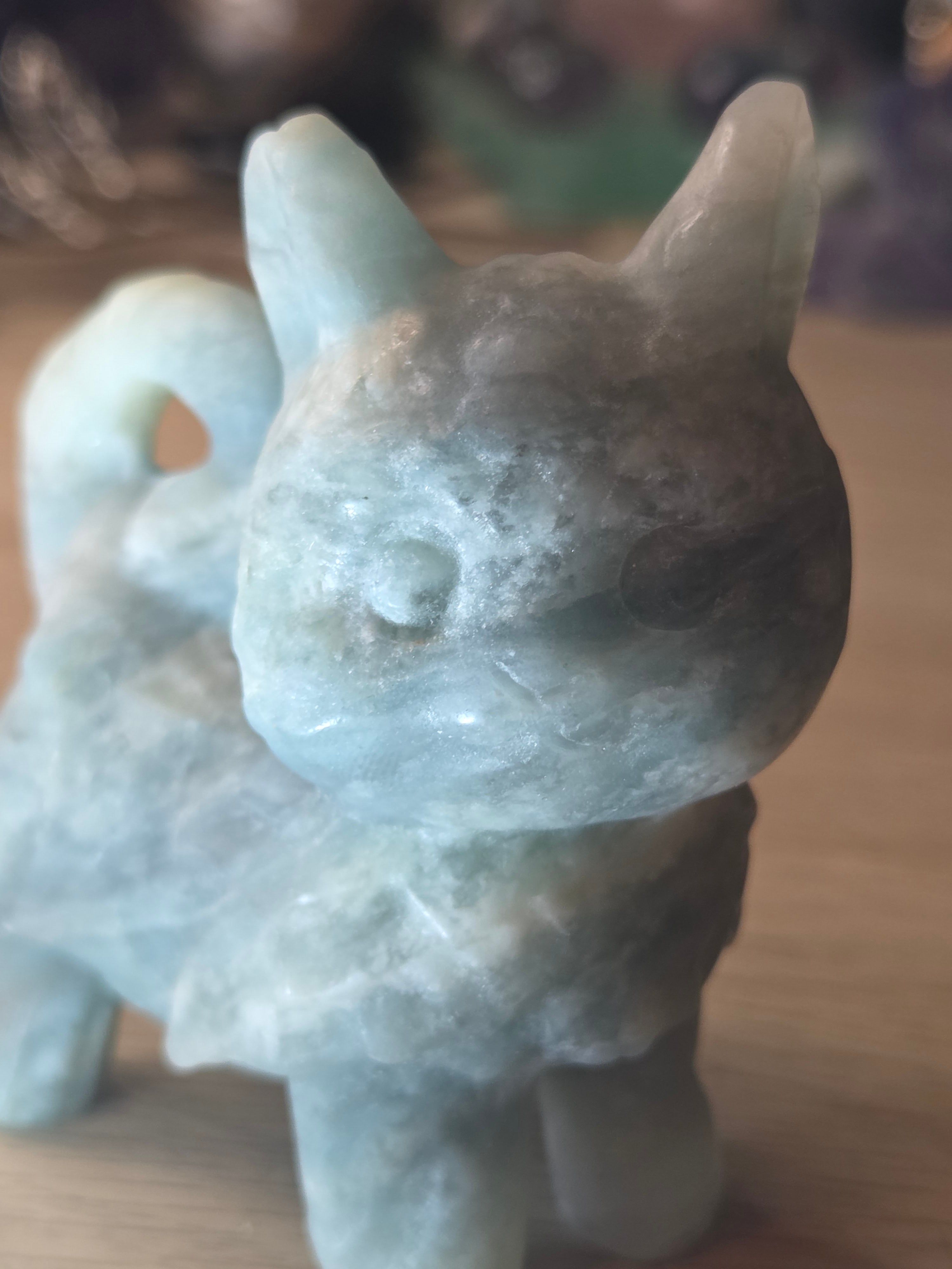 Blue jade crystal cat carving