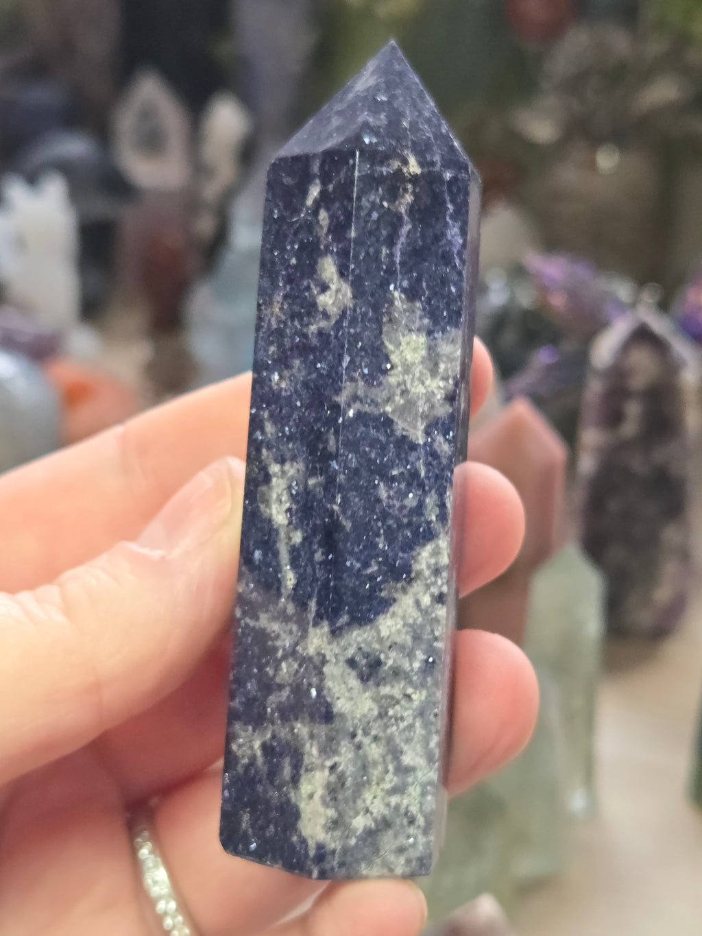 Blue mica spakly crystal tower