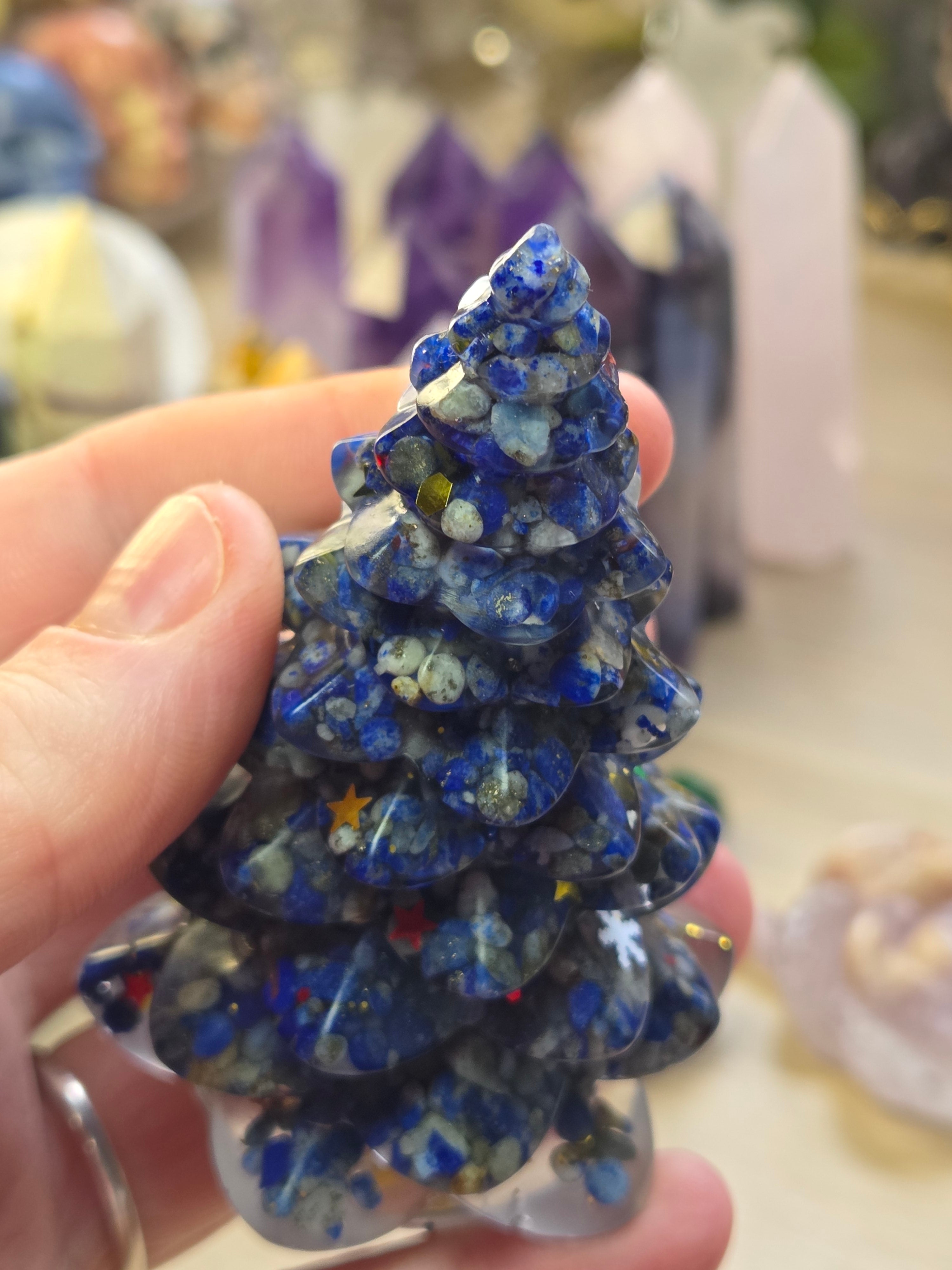 crystal chips in resin  tree carving
