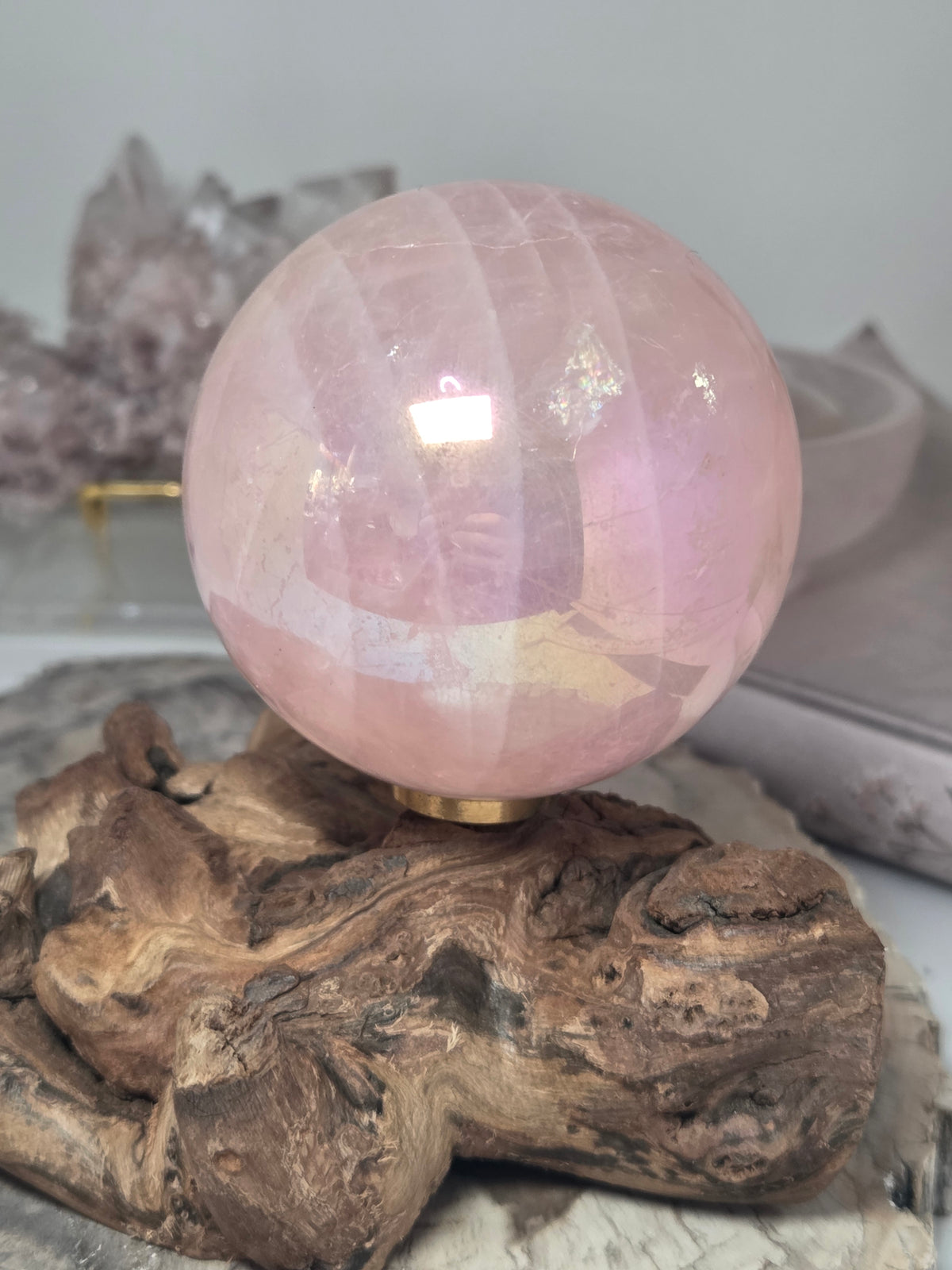 Aura Rose quartz crystal sphere