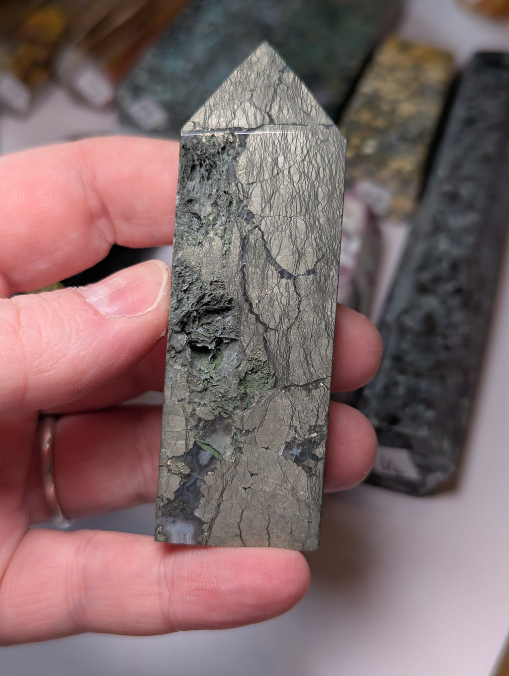 Pyrite crystal with Agate tower